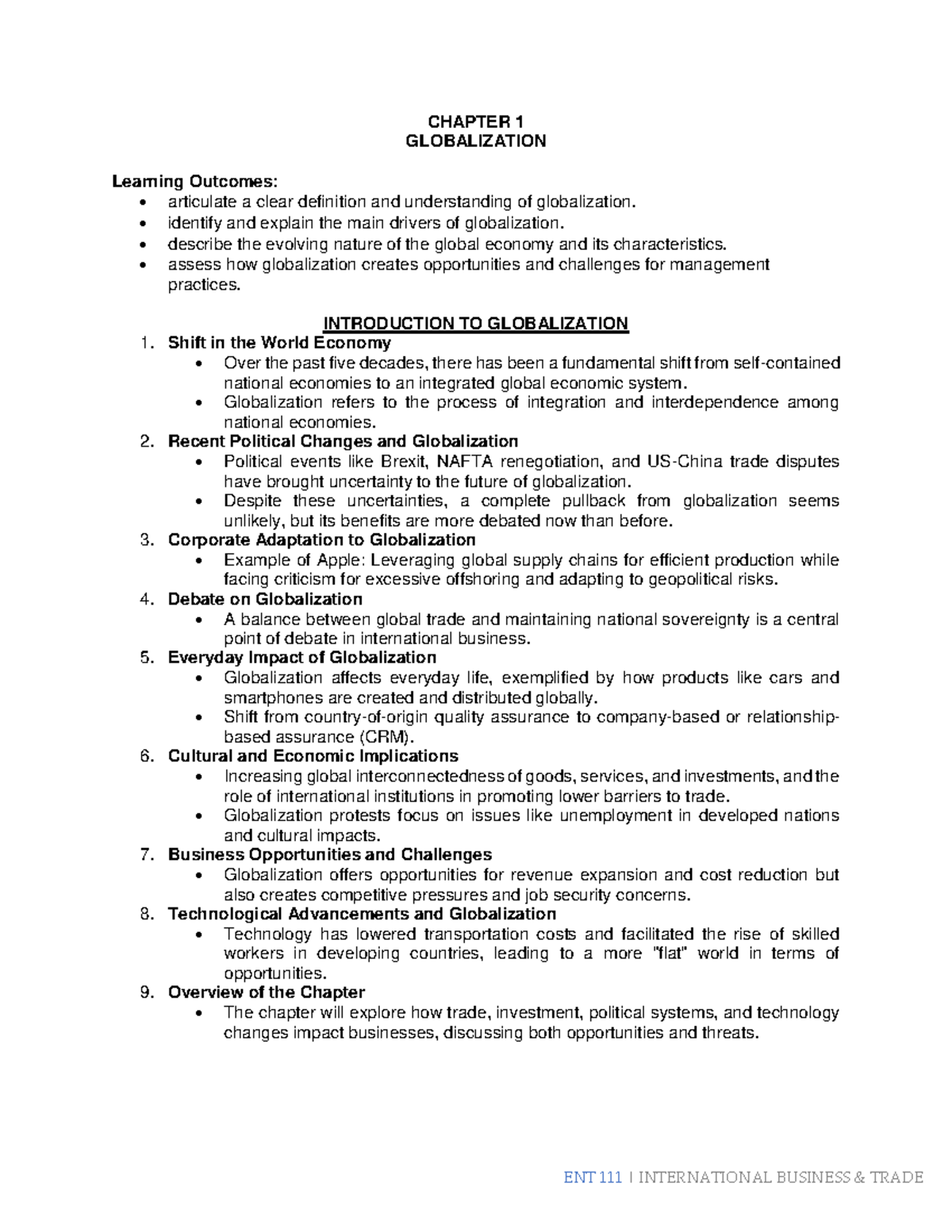 Chapter 1 Globalization - CHAPTER 1 GLOBALIZATION Learning Outcomes ...