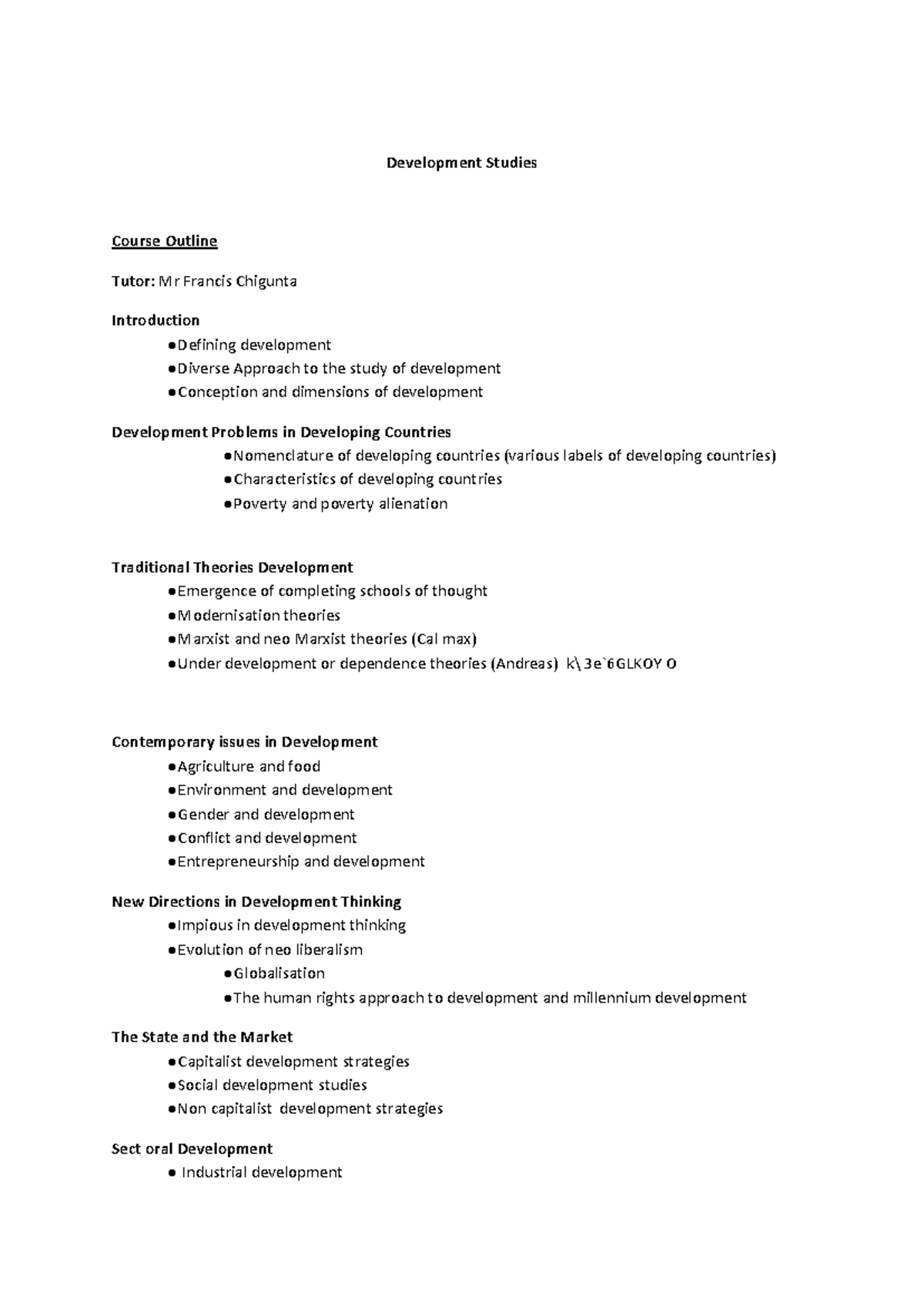Development Studies (Course Outline) Key Concepts & Topics Notes - Studocu