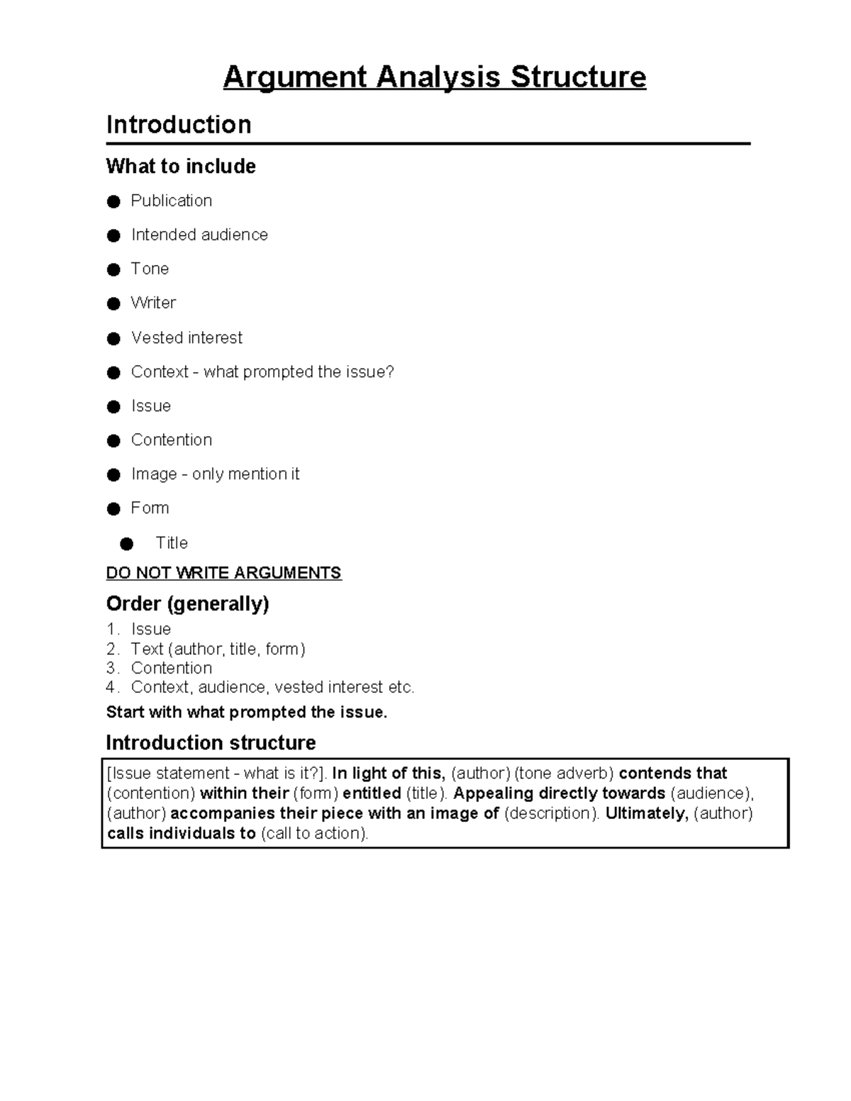 Structure Notes for Argument Analysis (ENG 101) - Studocu