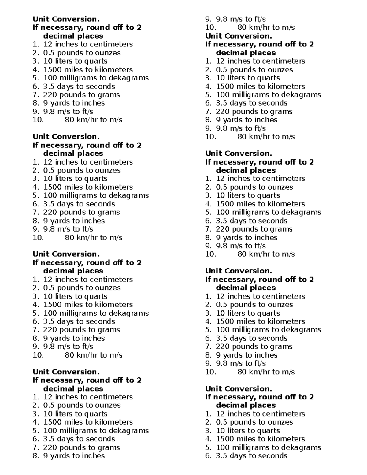 Unit Conversion Guide: Common Measurements & Rounding Tips - Studocu