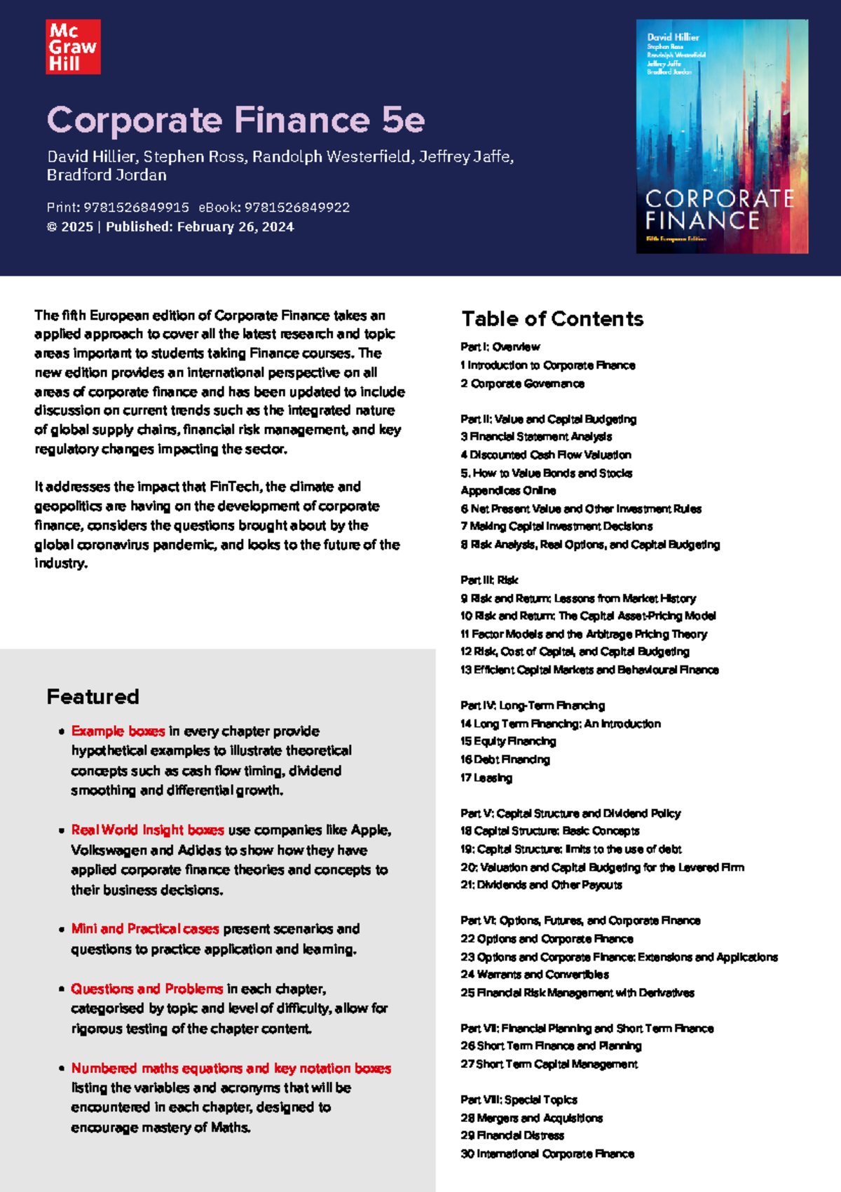 Corporate Finance 5e - Summary of Key Updates and Features - Studocu