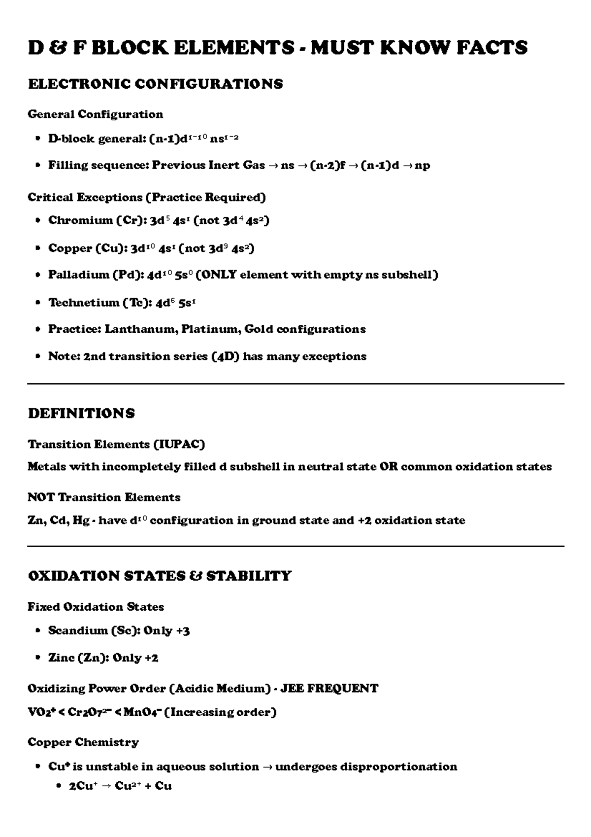 D & F Block Elements (Chem 101) - Quick Reference Guide - Studocu