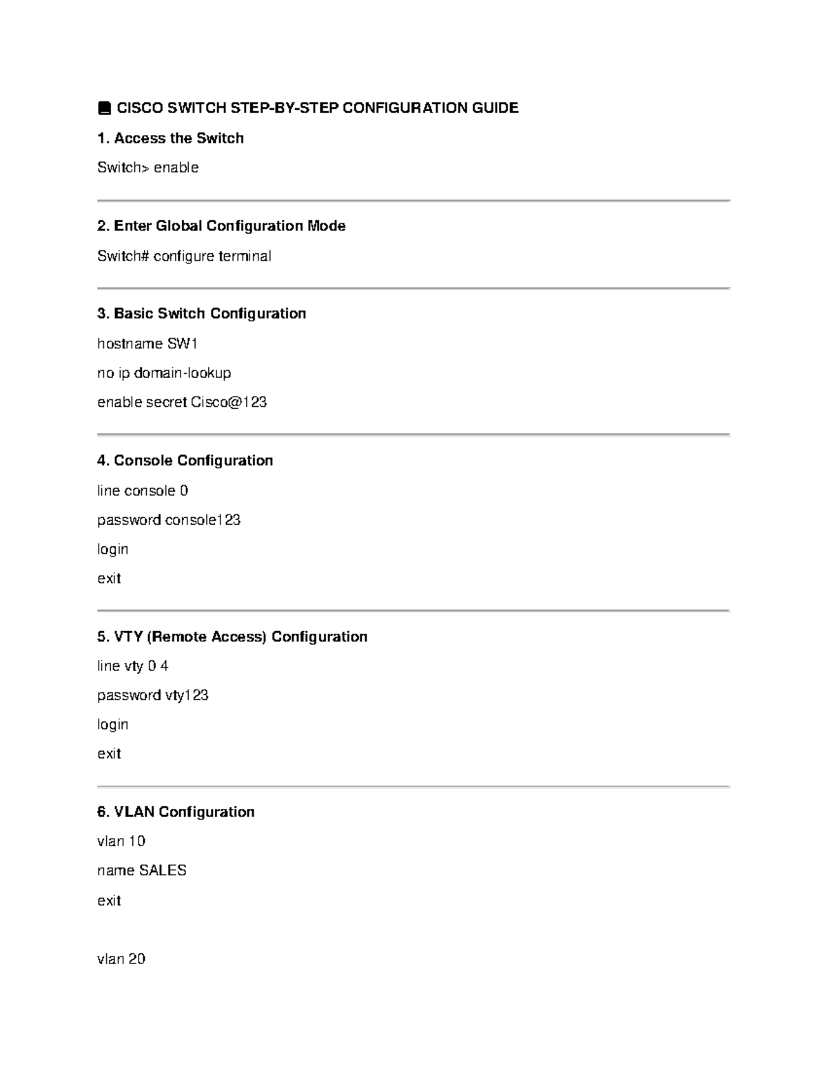 CISCO SWITCH CONFIGURATION GUIDE: STEP-BY-STEP INSTRUCTIONS - Studocu