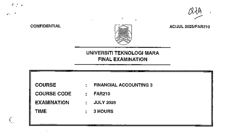 FAR210 JUL25 Final Exam Paper - Financial Accounting 3 - Studocu