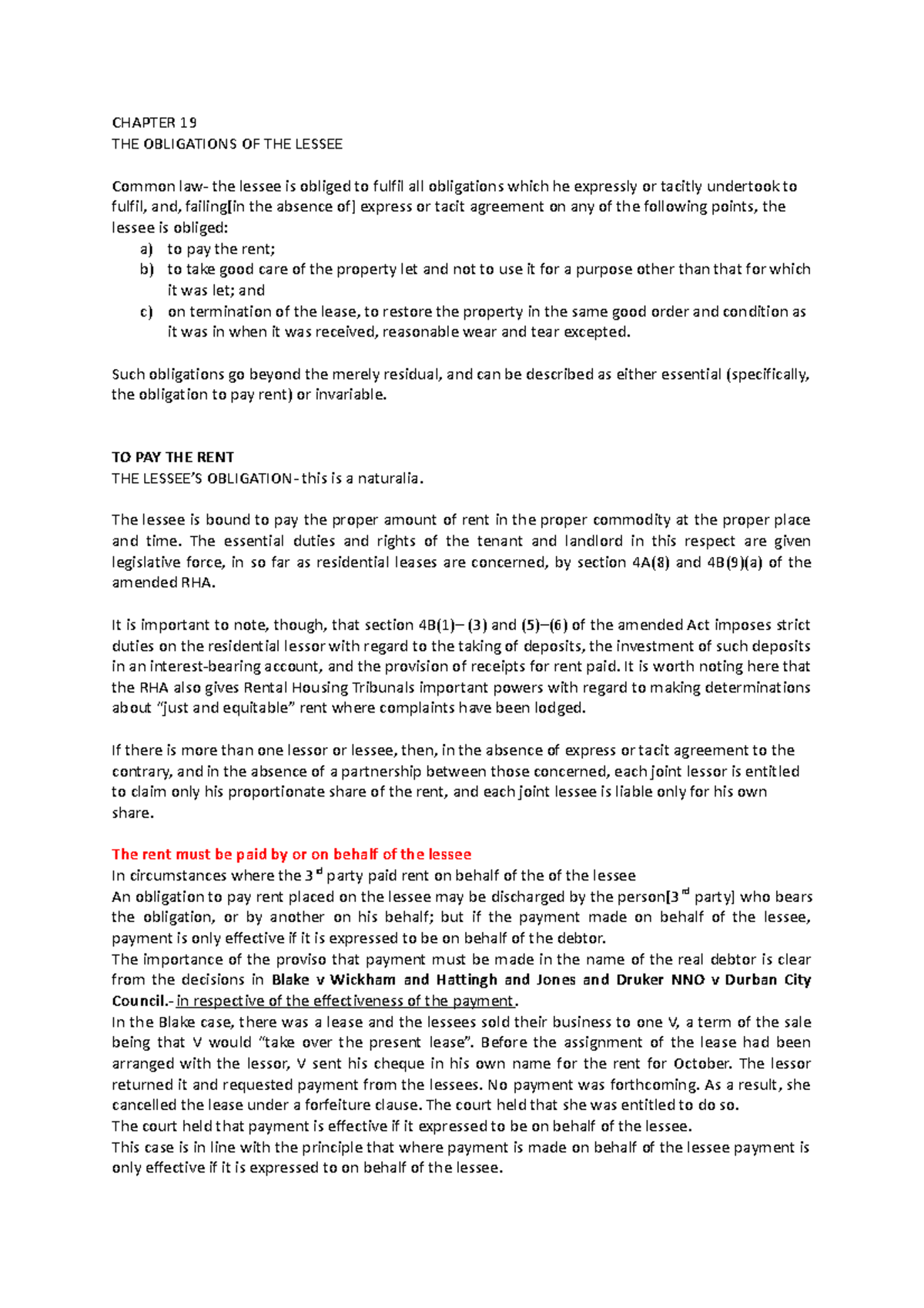 Obligations of the Lessee: A Comprehensive Guide (Chapter 19) - Studocu