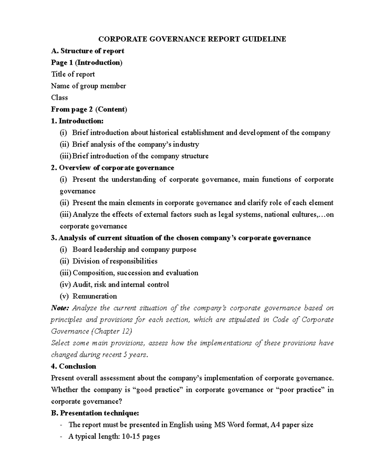 9.2024. BTF2 Corporate Governance Report Guideline - CORPORATE ...