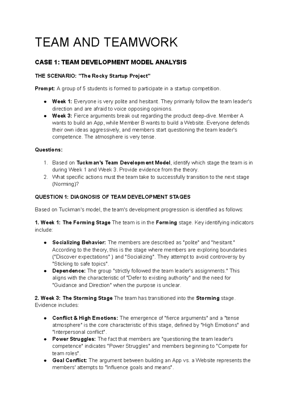 TEAM AND TEAMWORK CASE STUDY ANALYSIS (HÀNH VI TỔ CHỨC-2 - B KBK) - Studocu