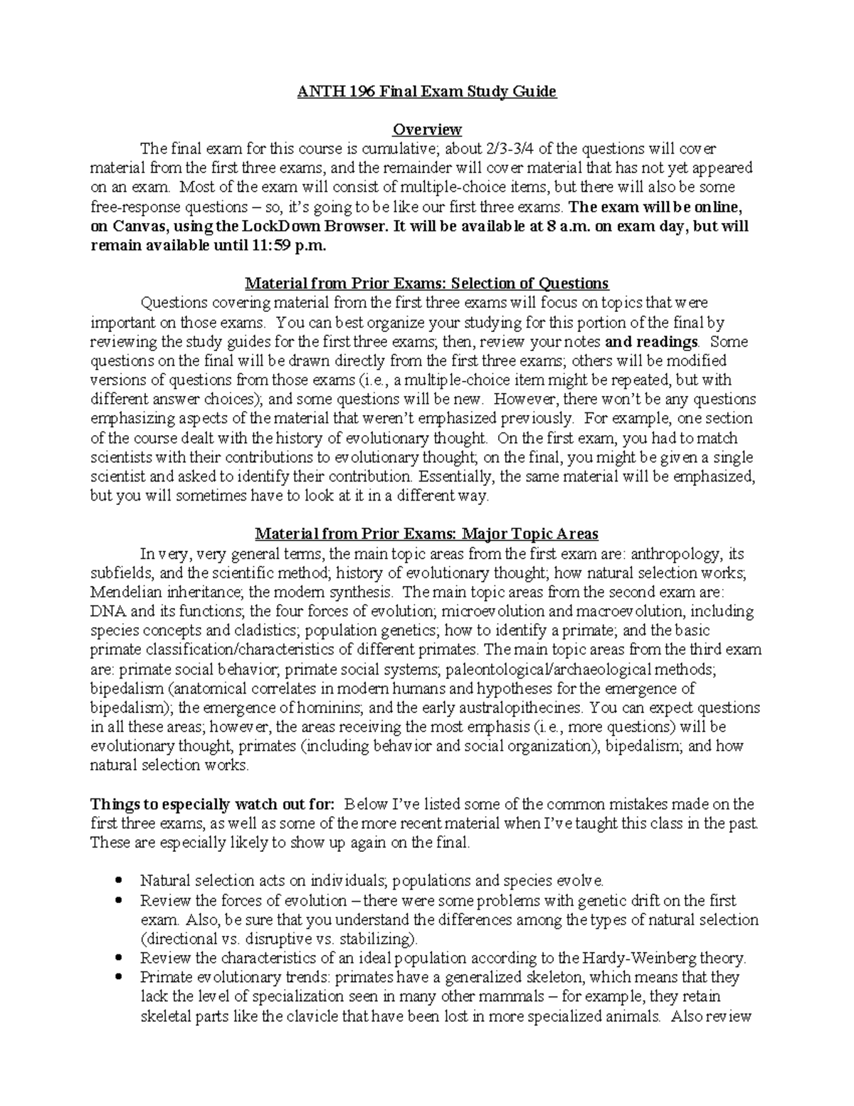 ANTH 196 Fall Final Exam Study Guide: Key Topics & Tips for Success ...