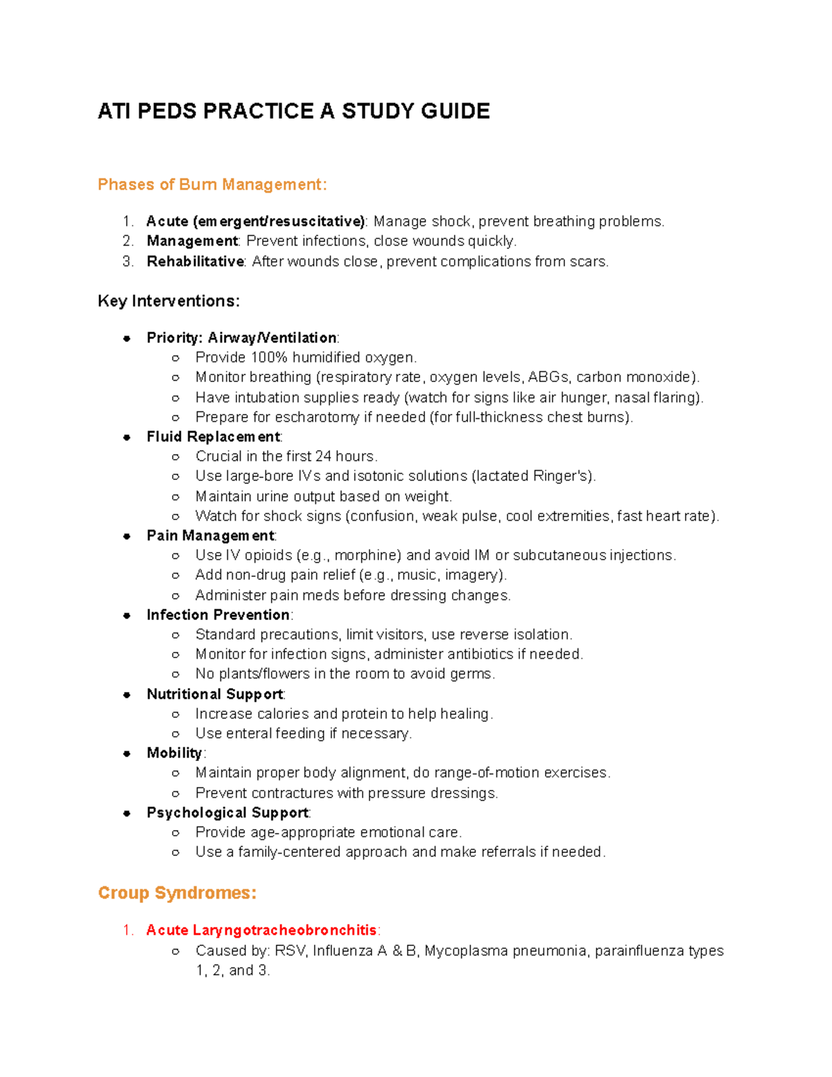 ATI PEDS CMS Exam Study Guide: Key Concepts & Nursing Care - Studocu