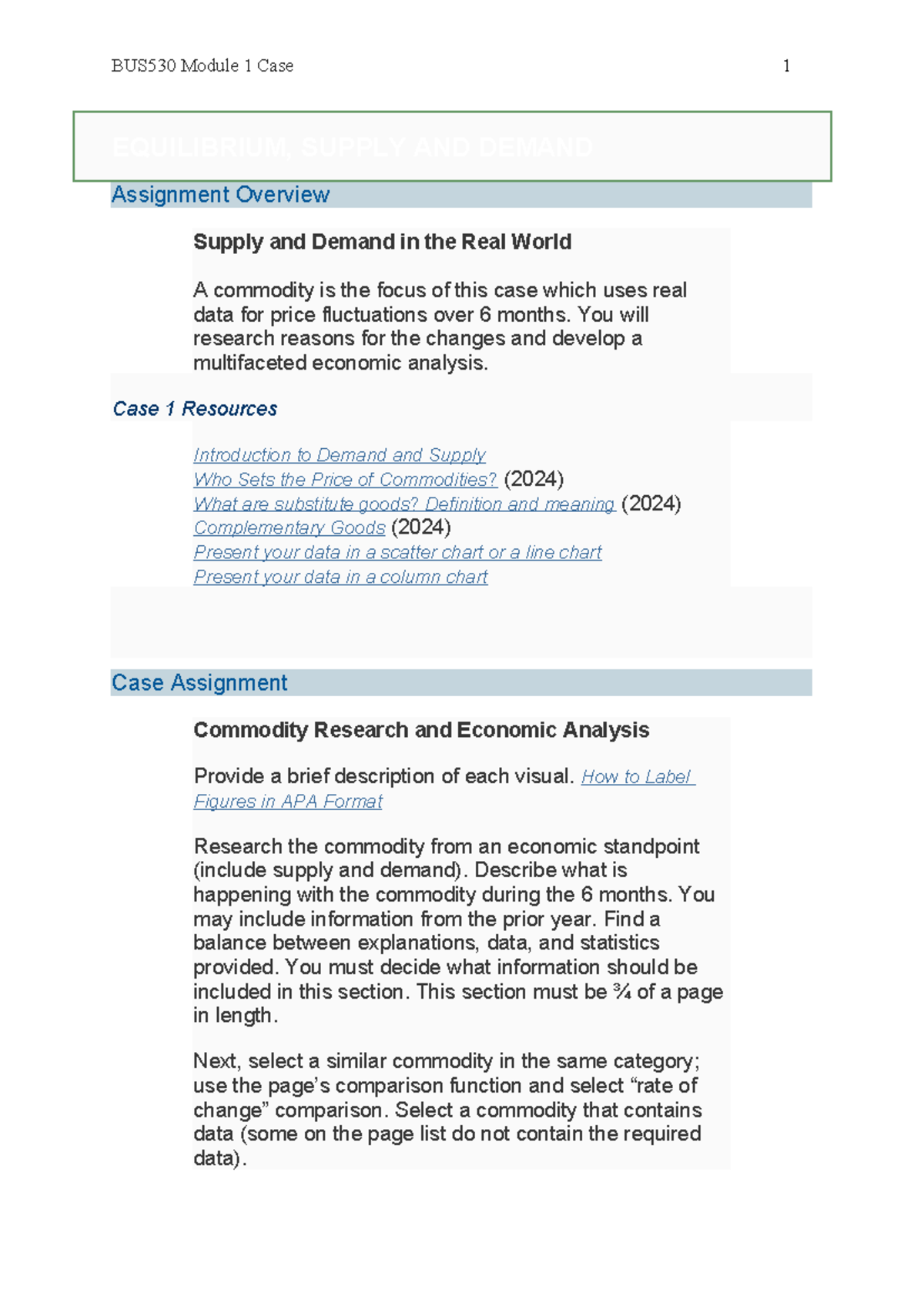 BUS530 Module 1 Case Study: Analyzing Supply and Demand Trends - Studocu