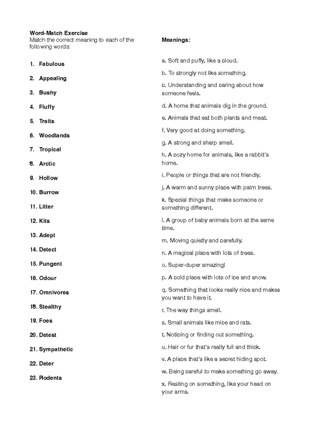 Word Meaning Test - Notes for Vocabulary Exercise - Studocu