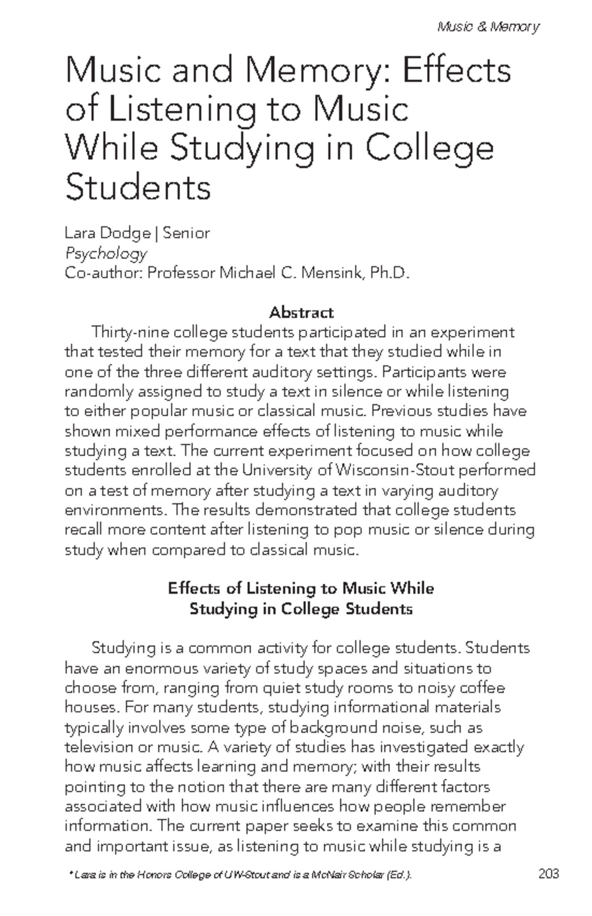 Bla - Reviewer - 203 Music and Memory: Effects of Listening to Music ...