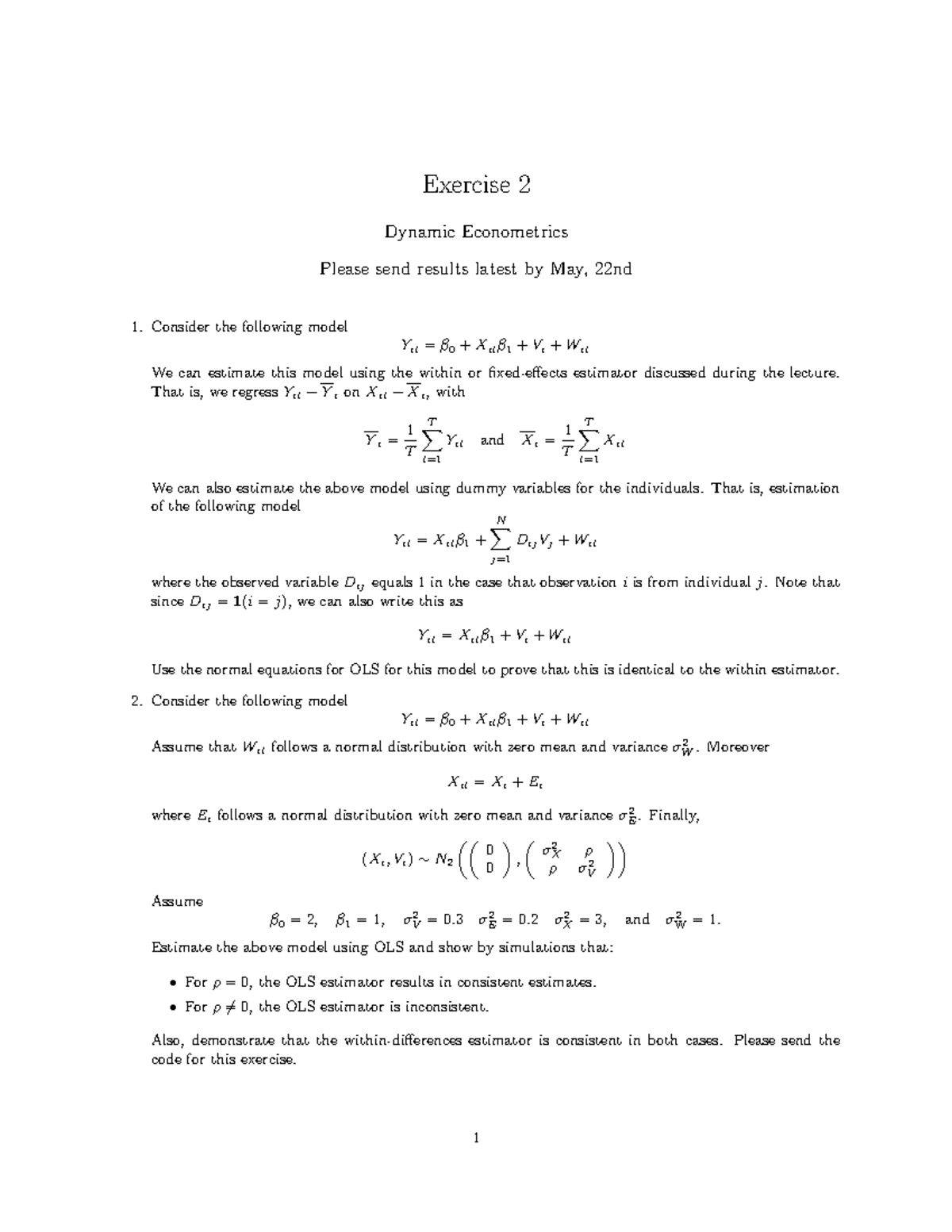 Dynamic Econometrics Exercise 2: OLS Estimation & Consistency Analysis ...