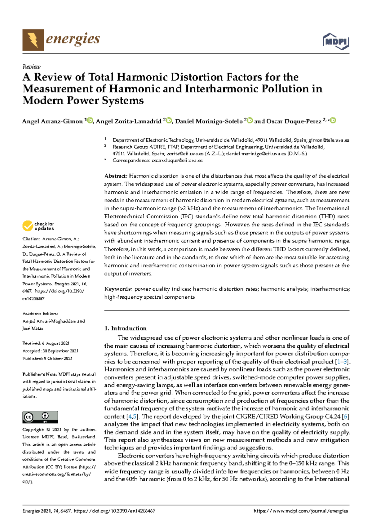 Energies 2021, 14, 6467: Review of Total Harmonic Distortion in Power ...