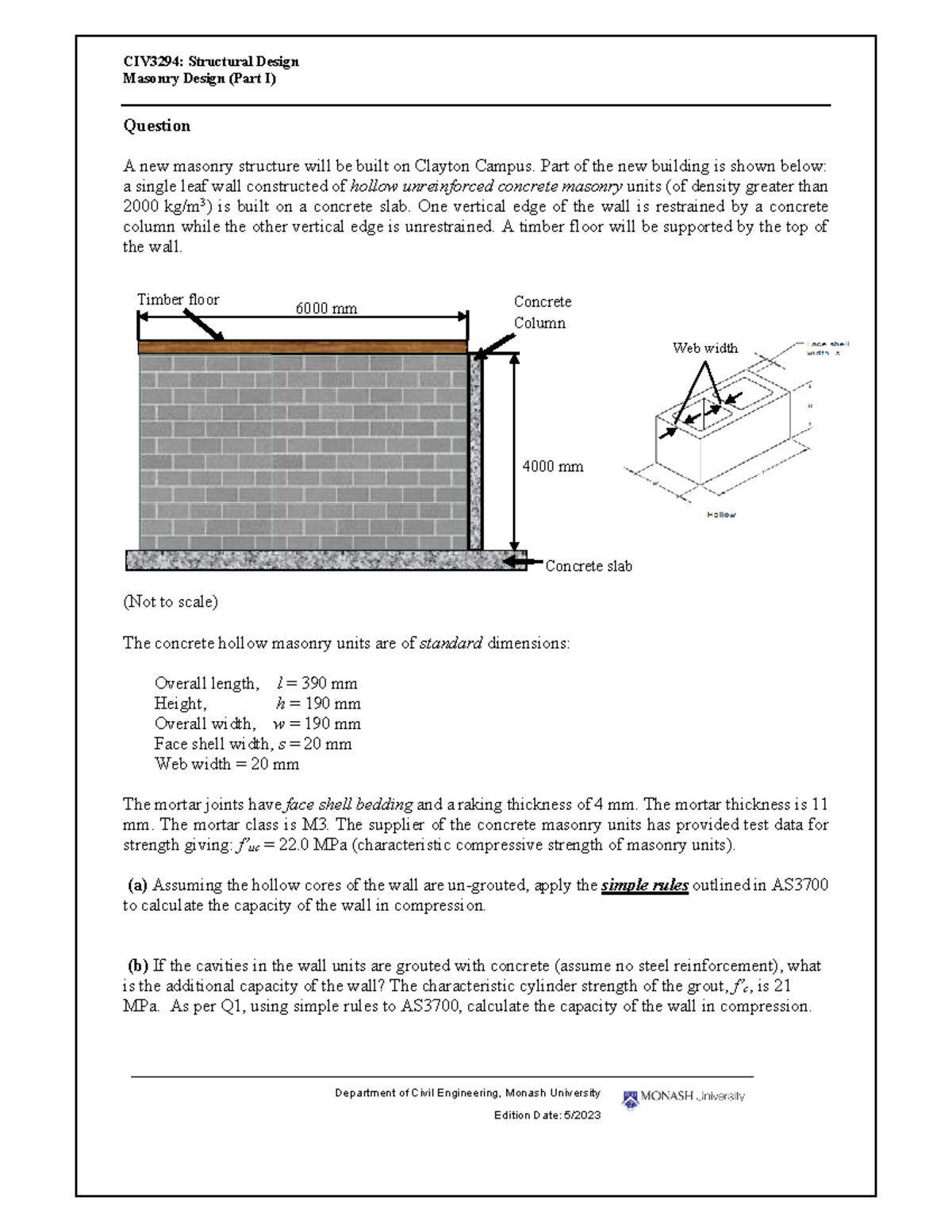 Week 11s Practice Problem (Solution) - Masonry Design (Part I ...