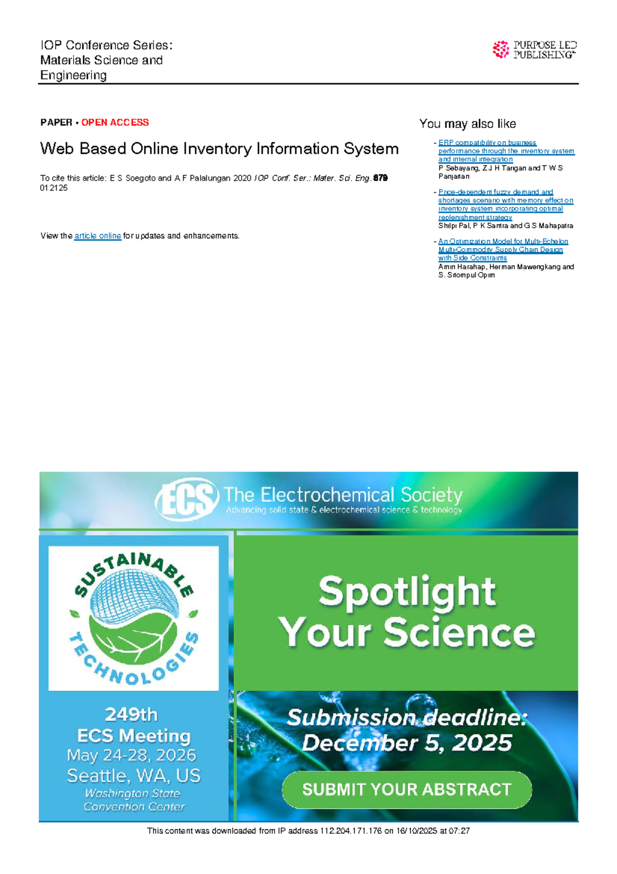 Web-Based Online Inventory Information System: IOP Conf. Ser. Mater ...