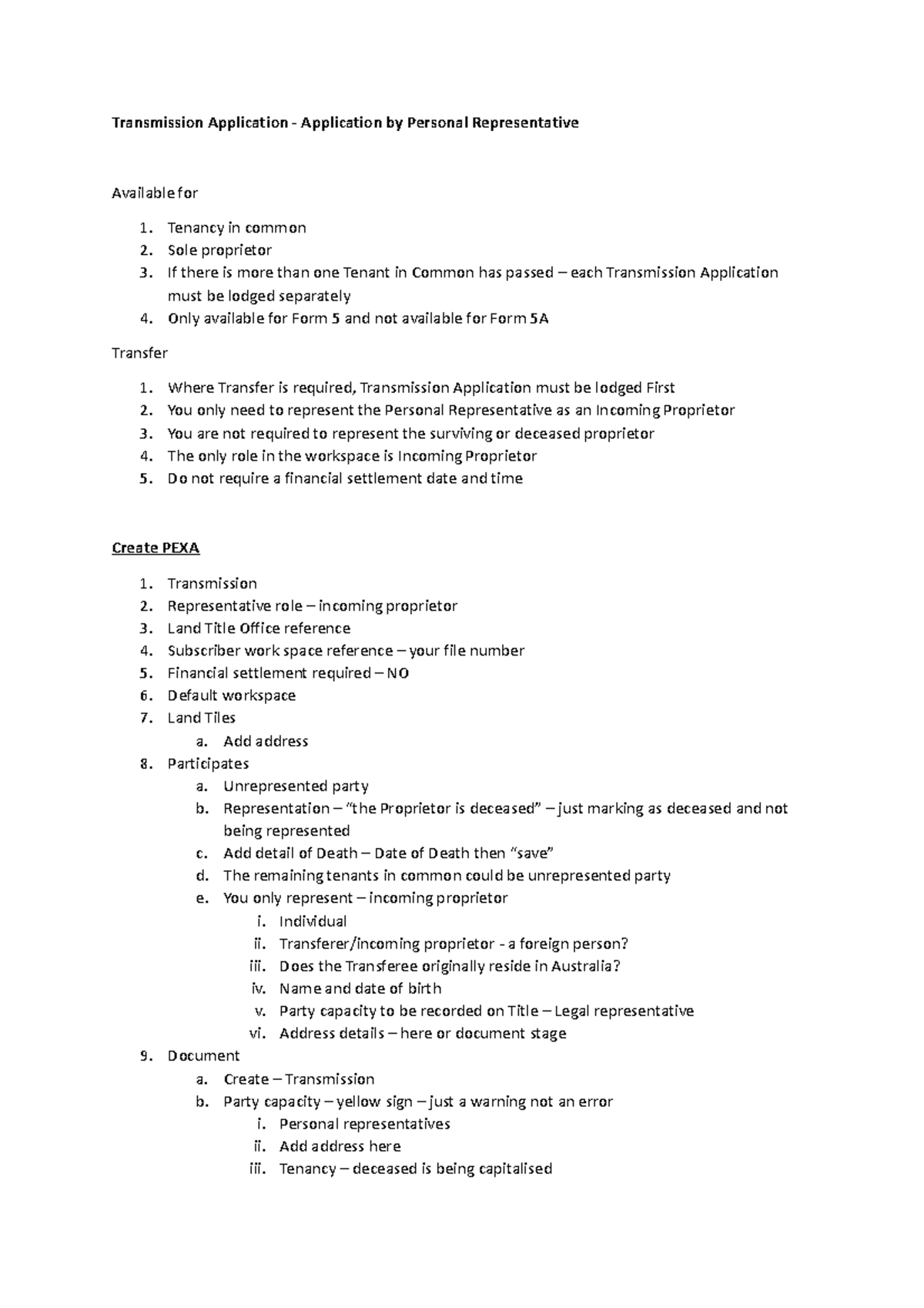 Transmission Application Guide for PEXA - Personal Representatives ...
