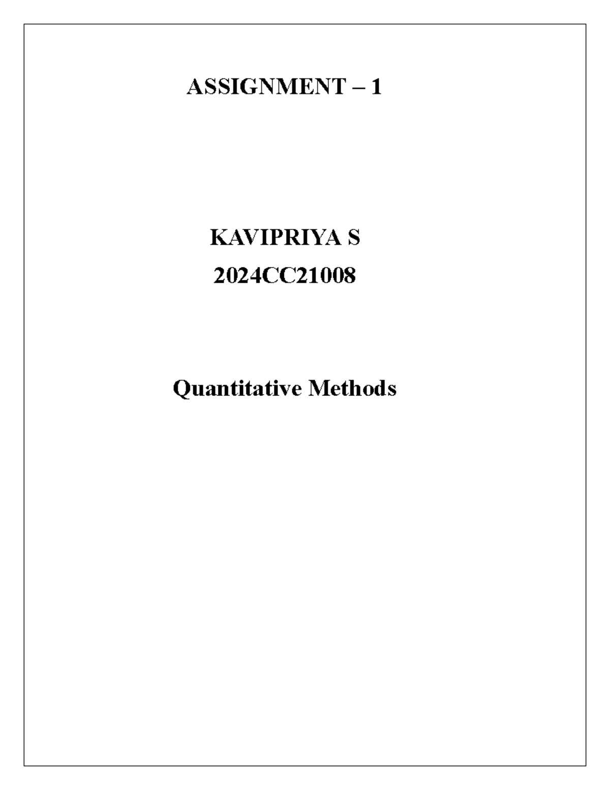 Assignment 1: Quantitative Methods Analysis of Customer Behavior ...