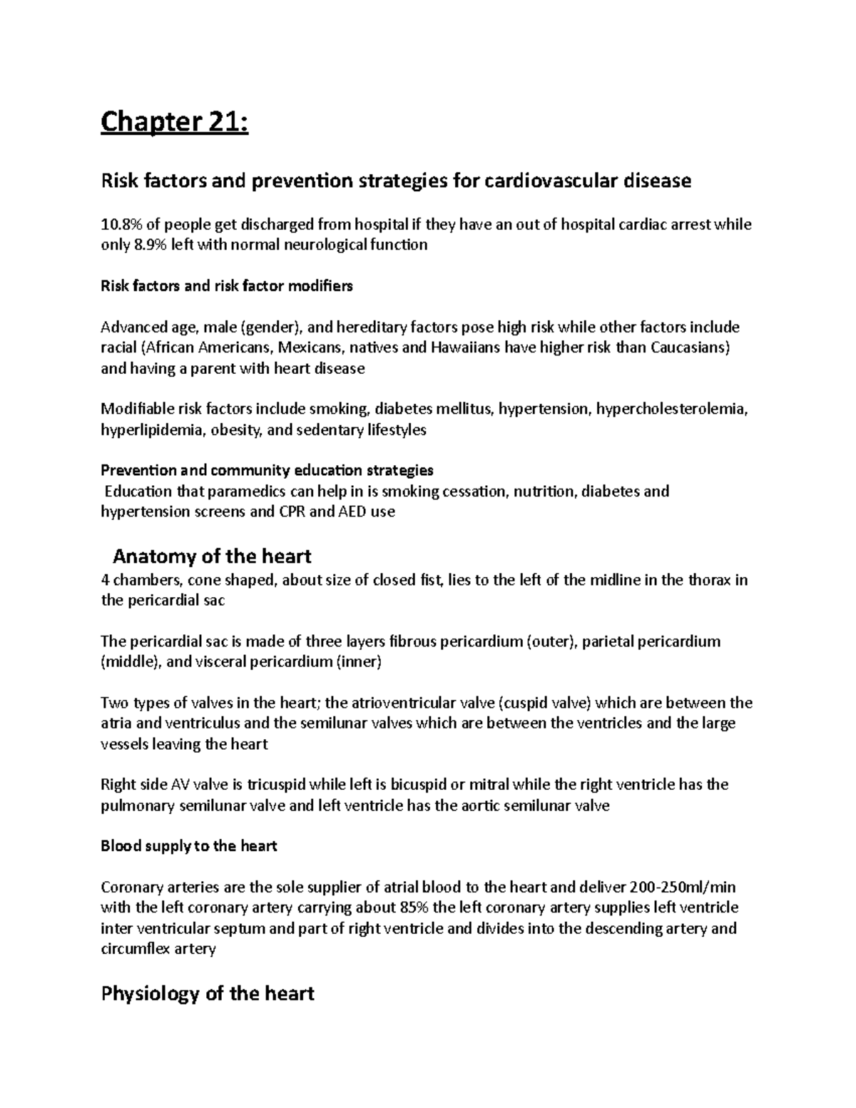 Cardiac text notes - Sanders' Paramedic Textbook - Chapter 21: Risk ...