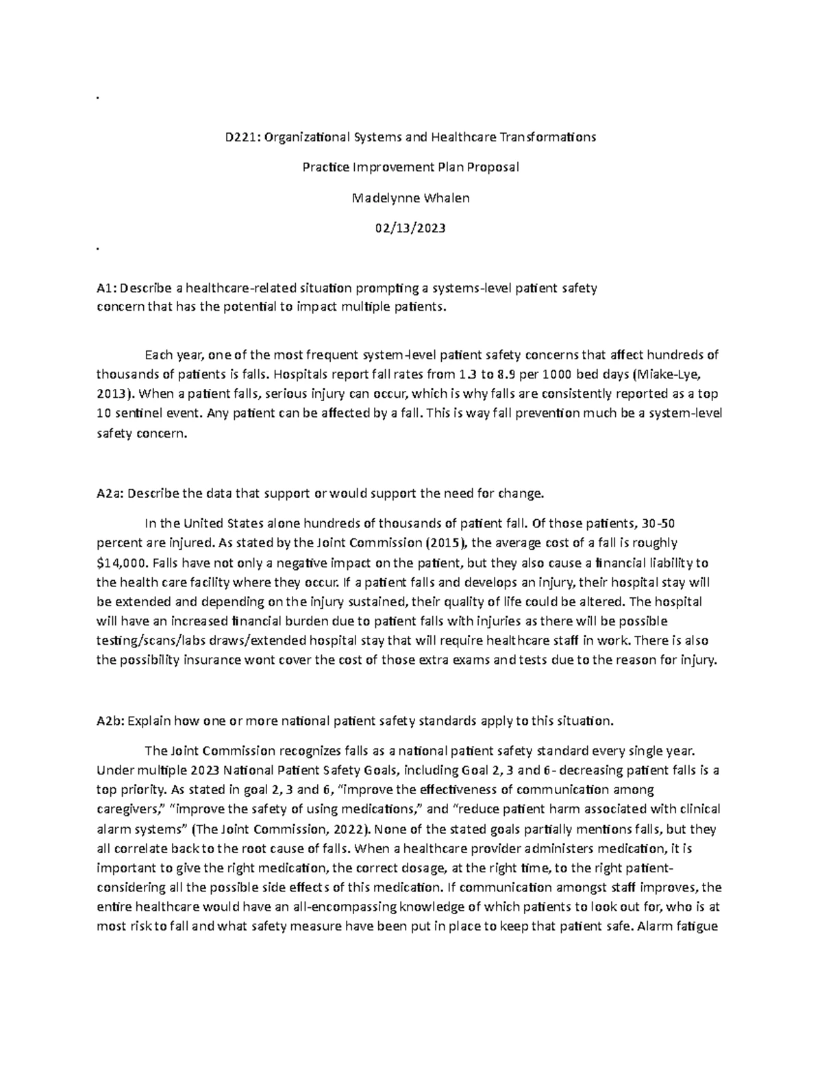 D221 - Performance Assessment - Practice Improvement Plan Proposal ...