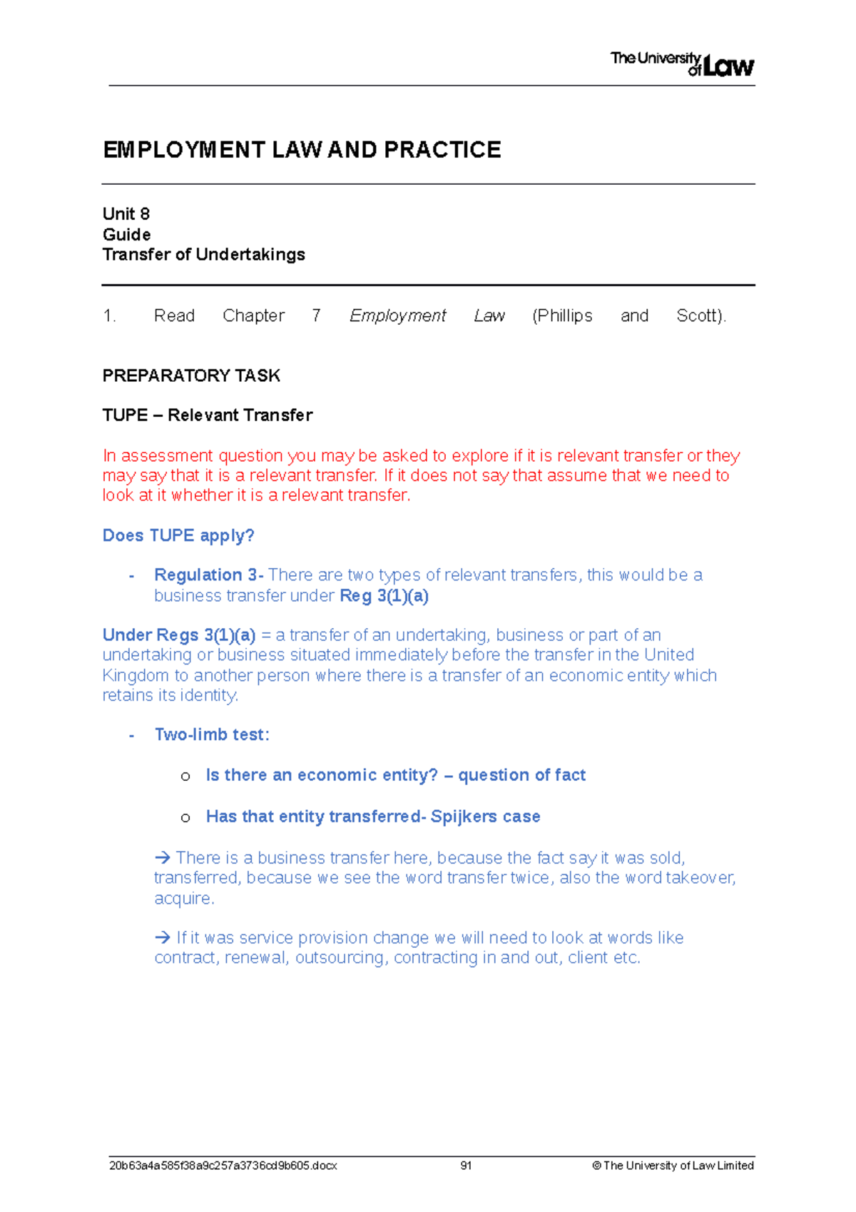 Employement week 8 - Lecture notes - EMPLOYMENT LAW AND PRACTICE Unit 8 ...