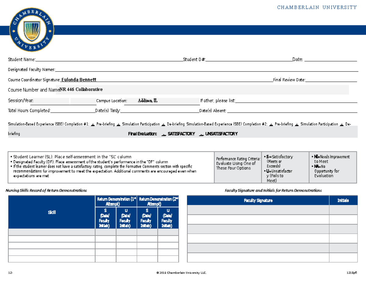 Clinical Learning Evaluation Level 4 July 2020 NR 446 Updated - Student ...