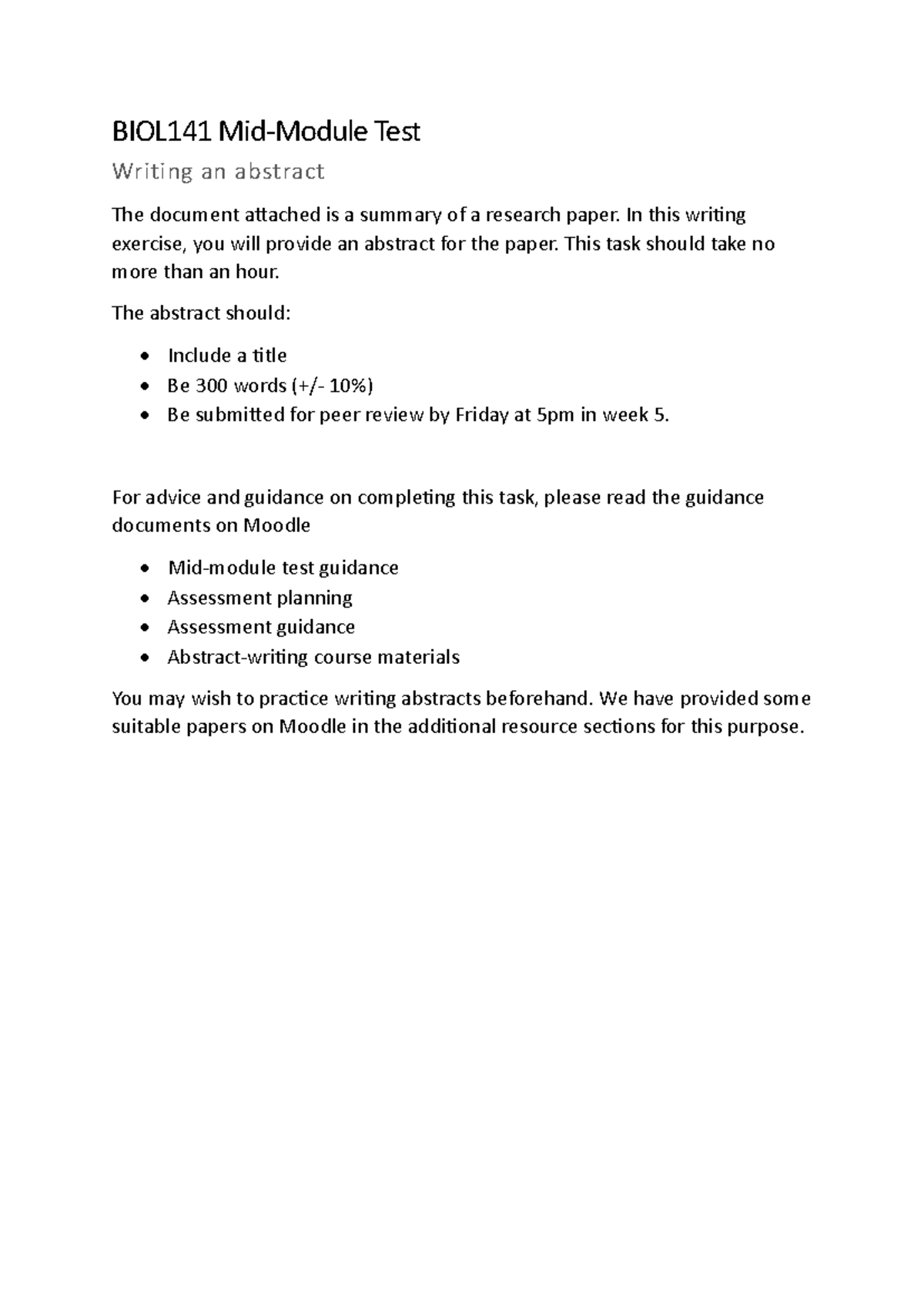 BIOL141 Mid-Module Test: Writing an Abstract Guide - Studocu