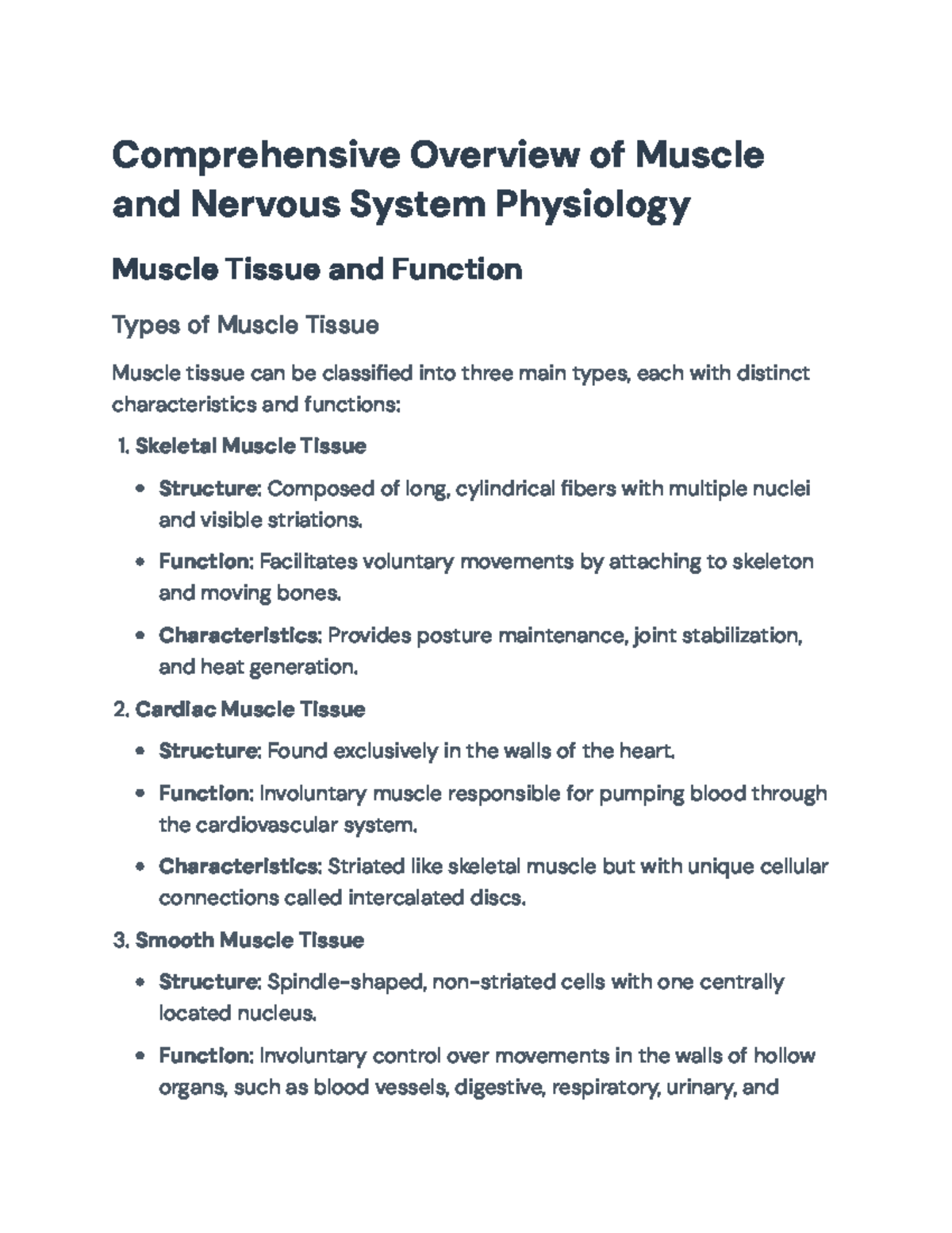 Comprehensive Overview of Muscle and Nervous System Physiology ...