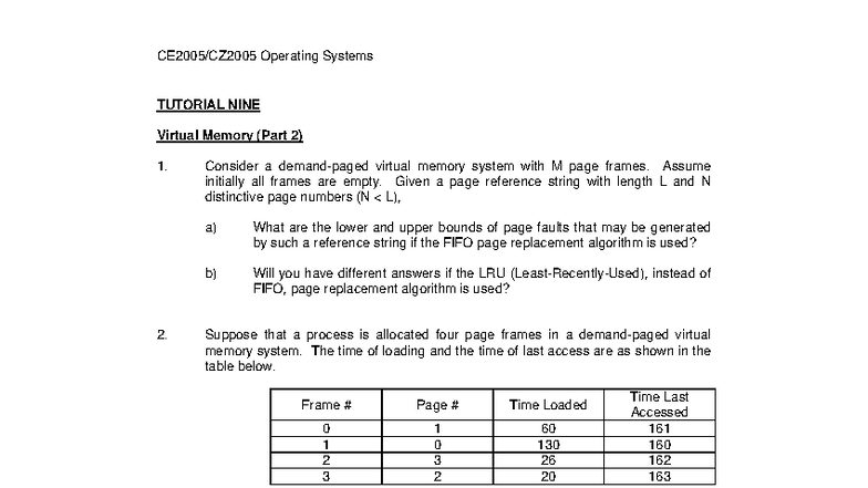 Operating Systems TUTORIAL 9: Virtual Memory Analysis and Page Faults ...
