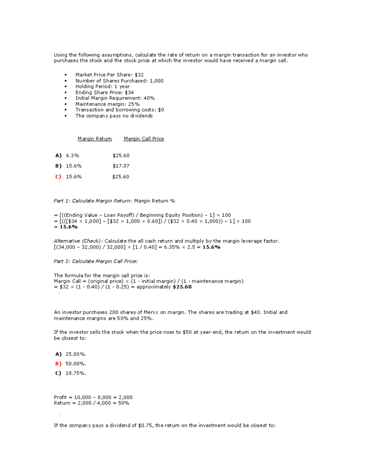 Margin Return & Margin Call Calculations in Investment Management - Studocu