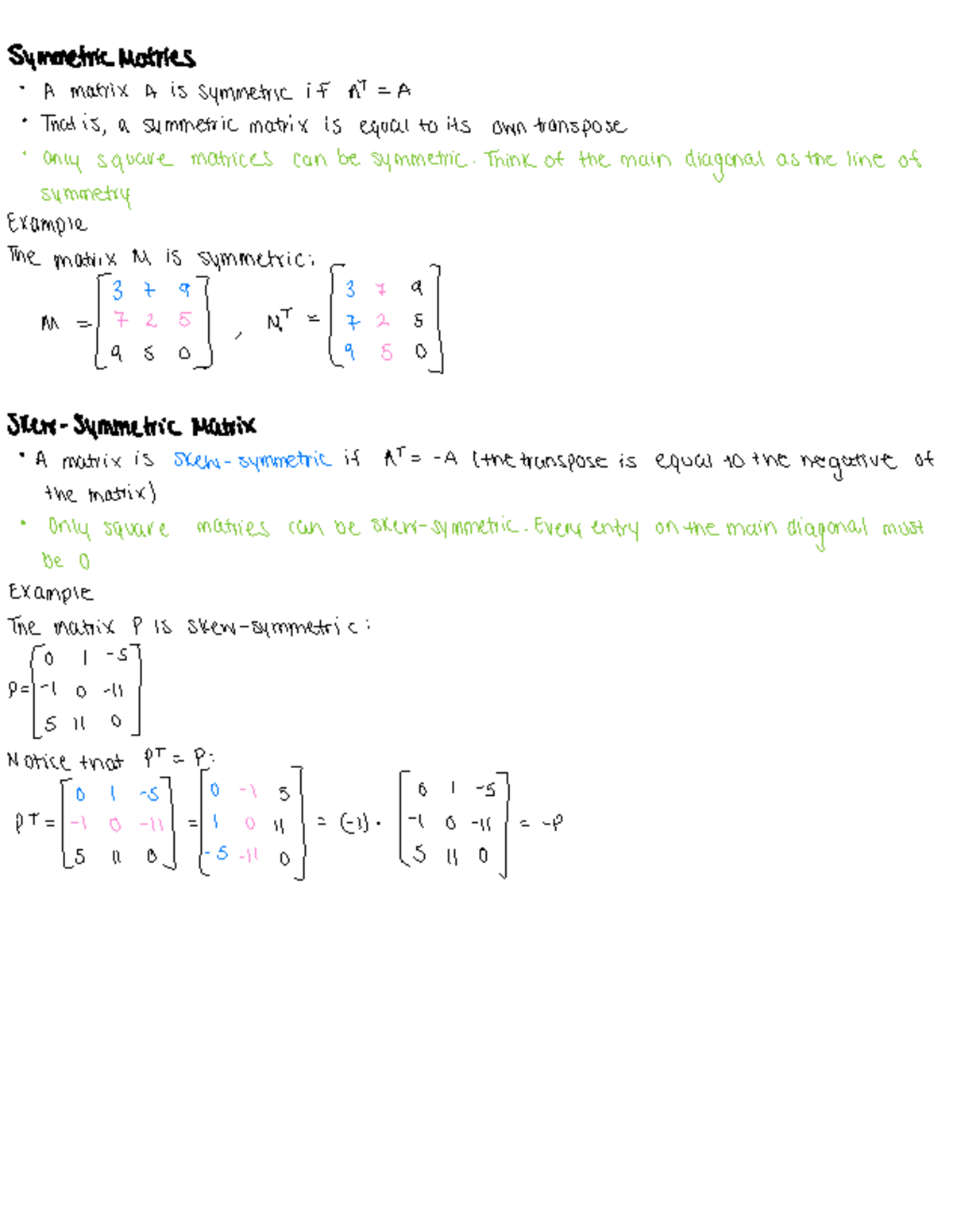 Symmetric Matries - Think of the main diagonal as the line of symmetry ...