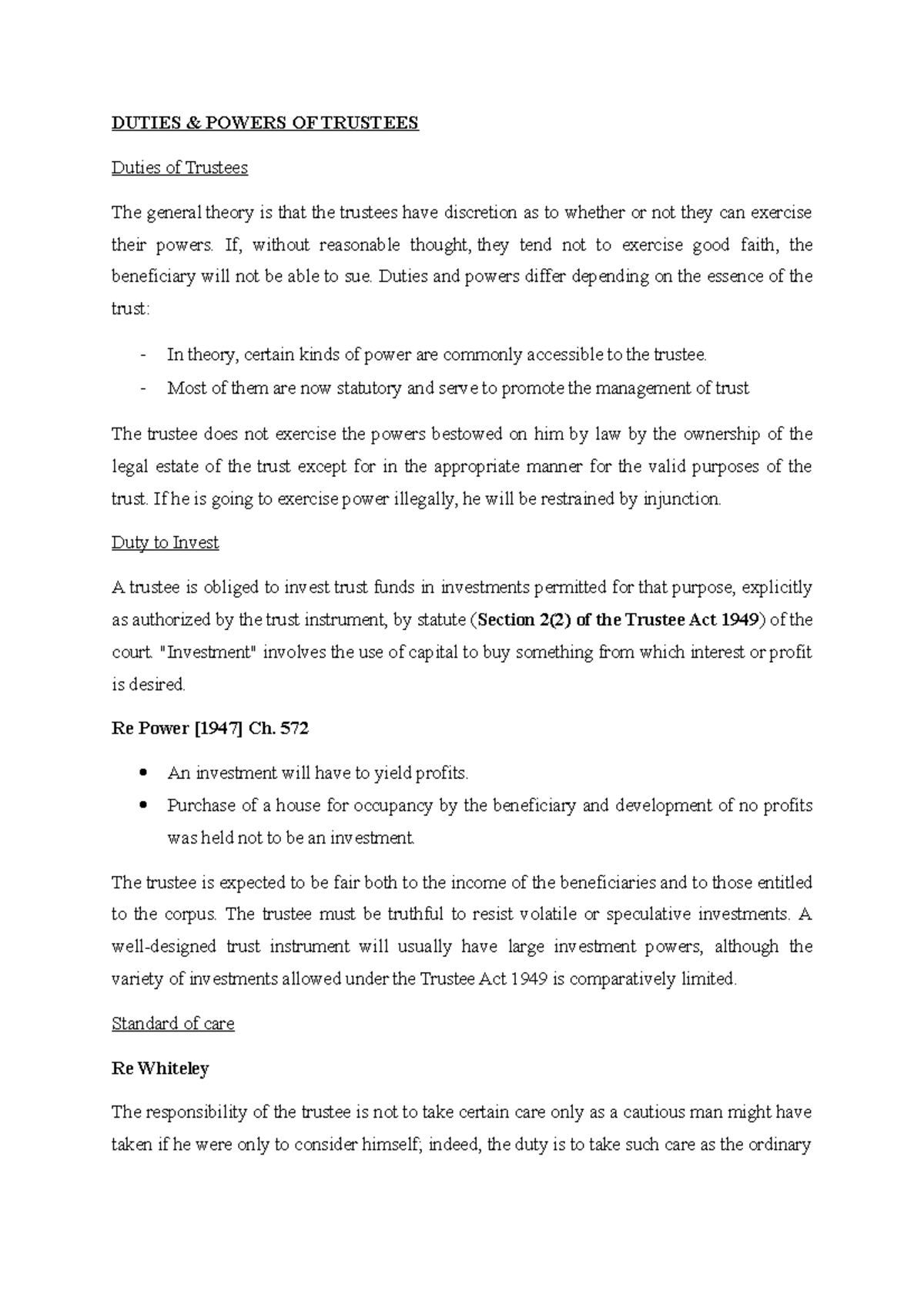 Duties and Powers of Trustees: Insights from the Trustee Act 1949 - Studocu