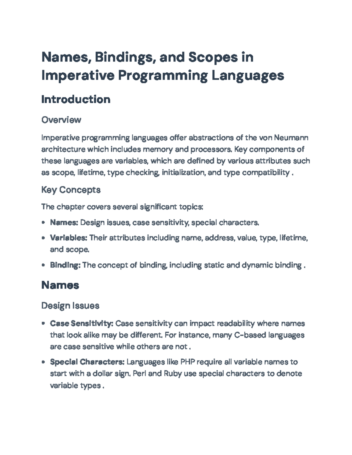 Names, Bindings, and Scopes in Imperative Programming Languages ...