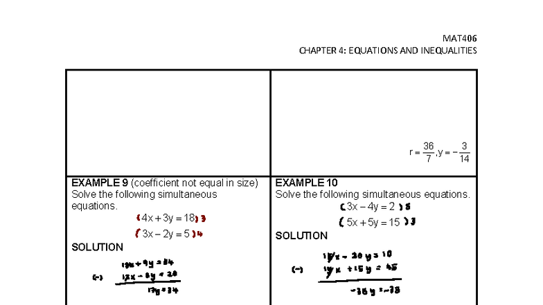 MAT406 CHAPTER 4: EQUATIONS AND INEQUALITIES EXAMPLES AND SOLUTIONS ...