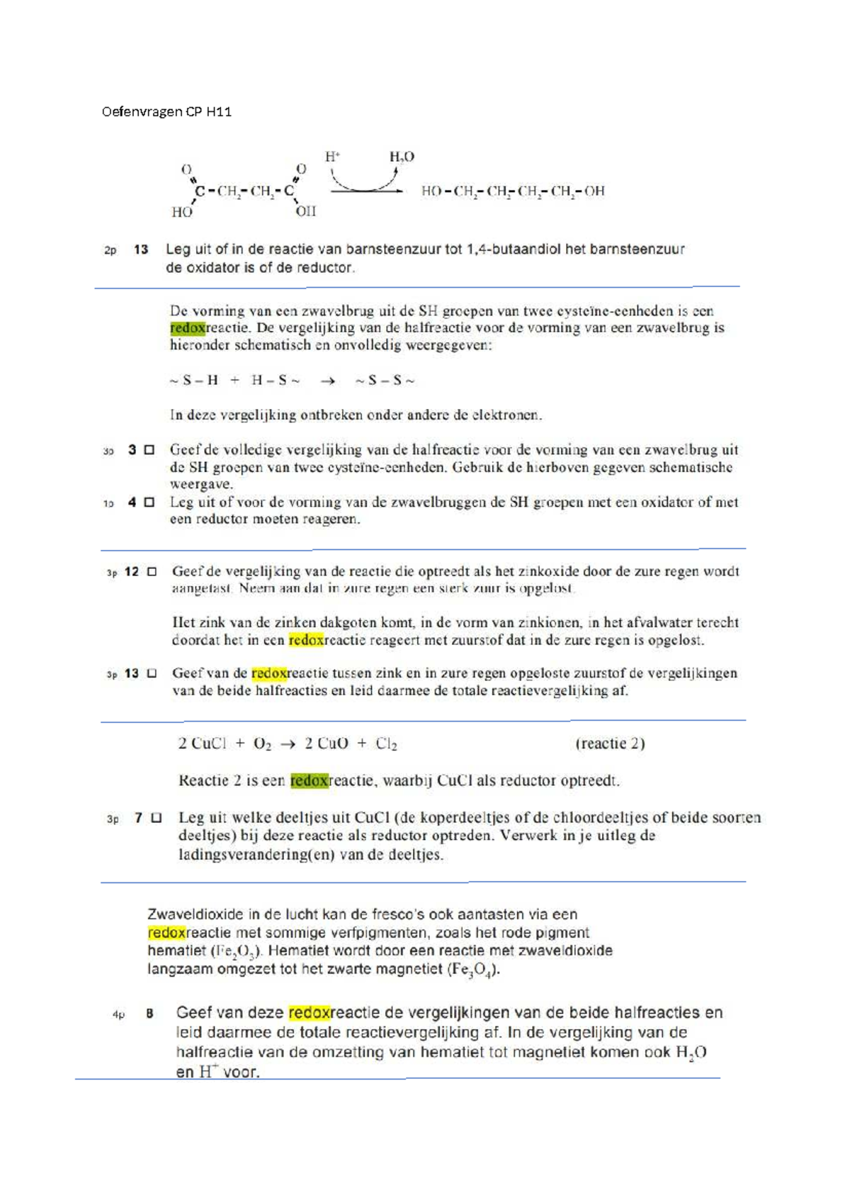 Oefenvragen H11 Scheikunde: Redoxreacties en Halfreacties - Studeersnel