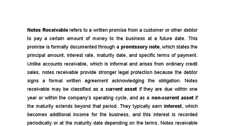 Notes Receivable: Understanding Promissory Notes and Their Impact - Studocu