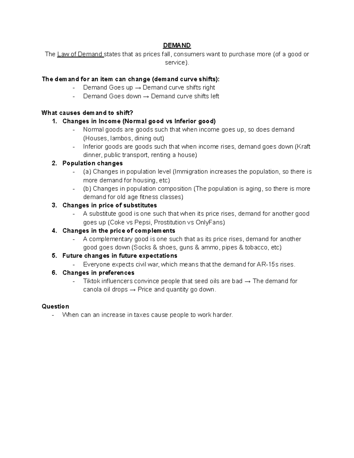 ECON 1P92 Lecture #4 Notes: Understanding Demand Shifts in 2025 - Studocu