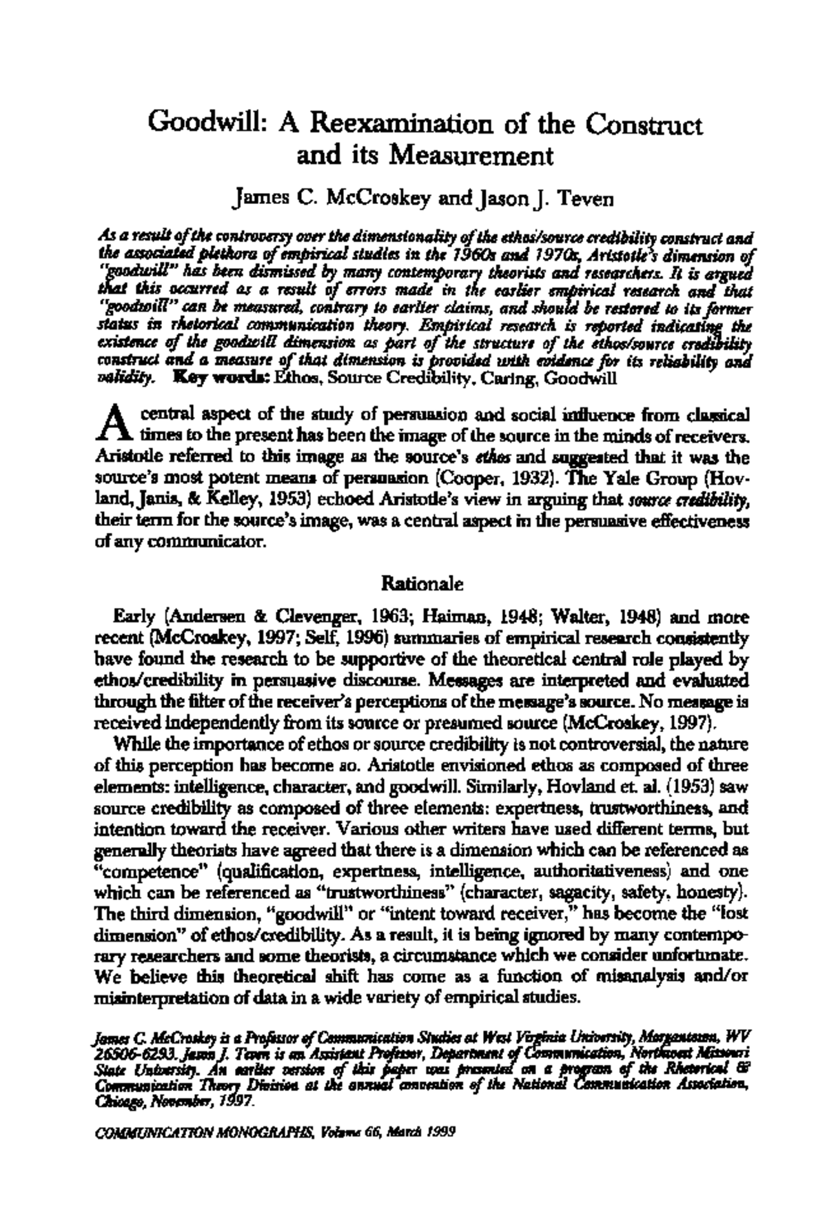 Reevaluating Goodwill: Measurement Insights in Credibility Constructs ...