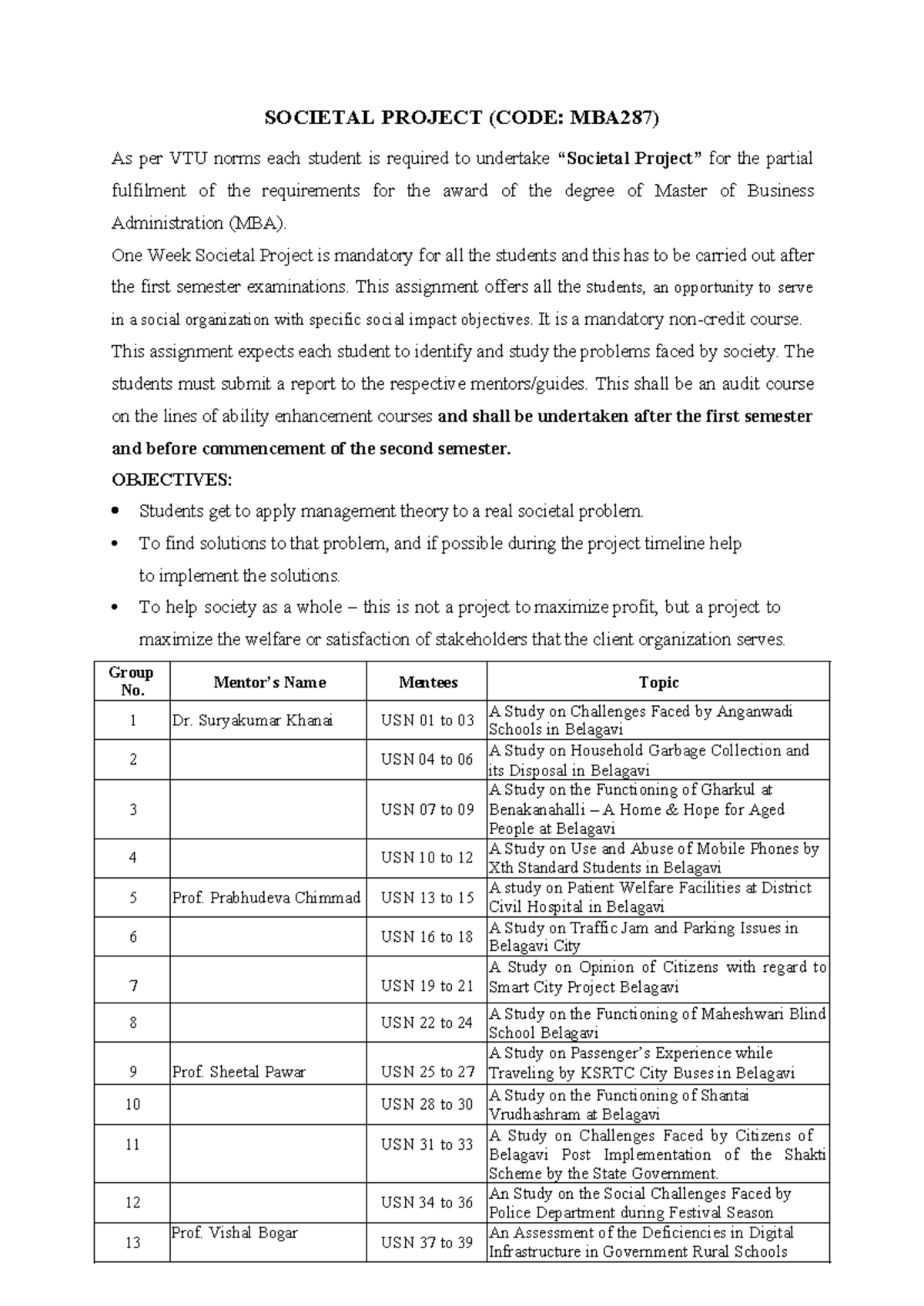 SOCIETAL PROJECT GUIDELINES (CODE: MBA287) - April-May 2025 - Studocu