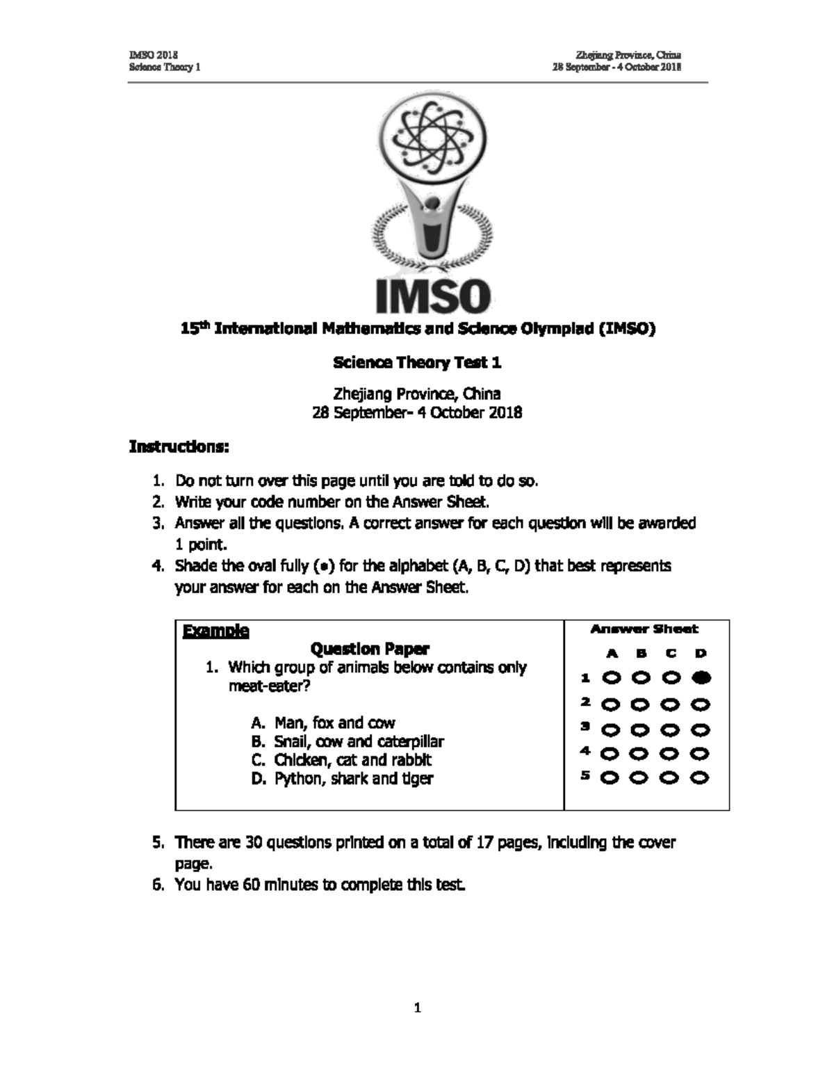 IMSO 2018 Science Theory Exam Review Materials - Studocu