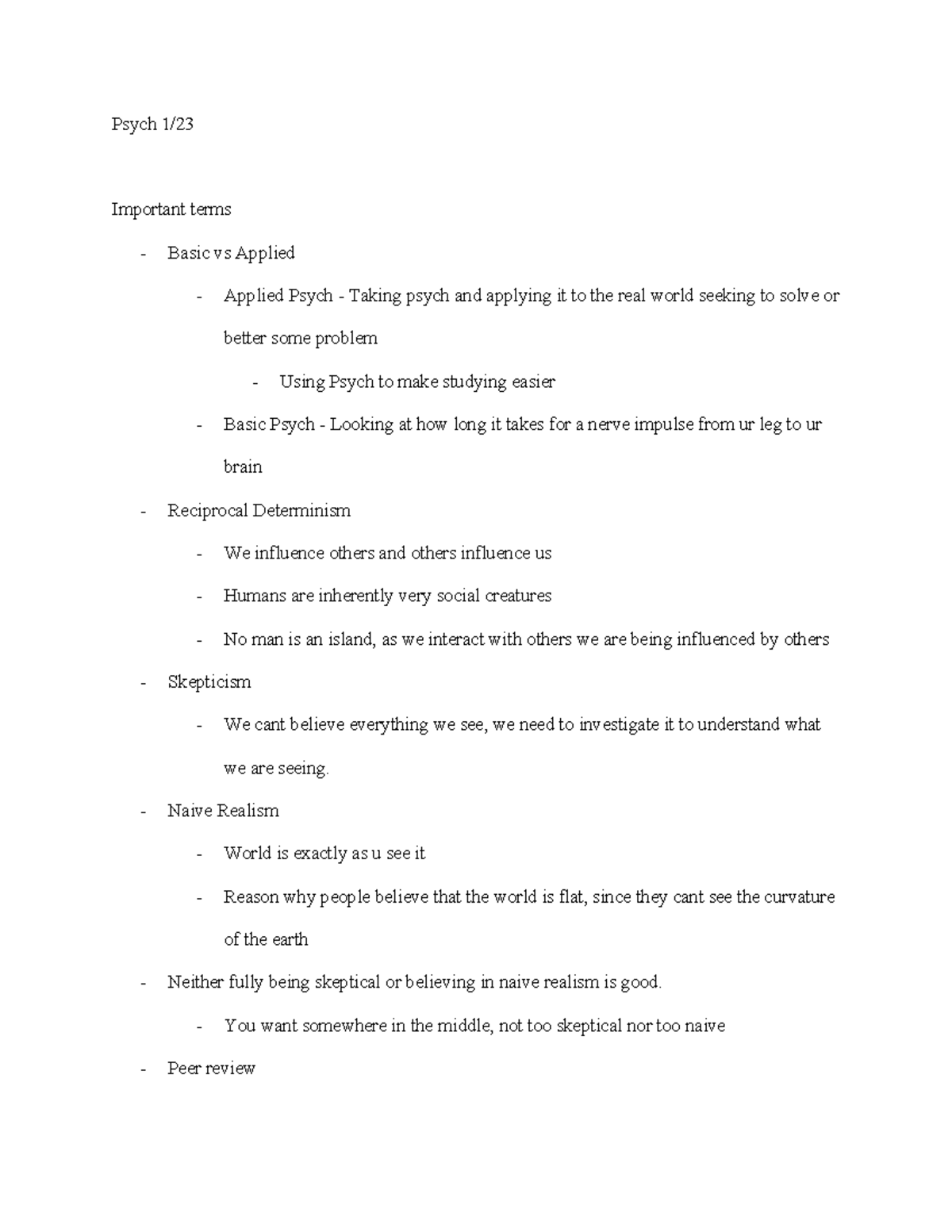Psych 111 - notes - Psych 1/ Important terms - Basic vs Applied ...