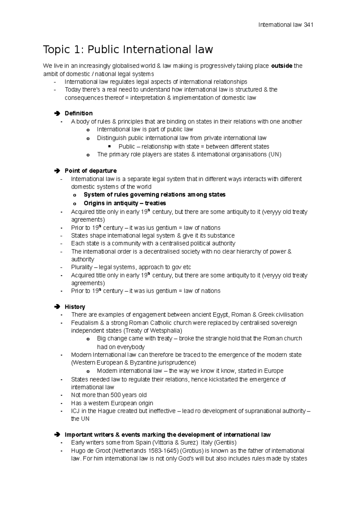 International Law - lecture notess - Topic 1: Public International law ...