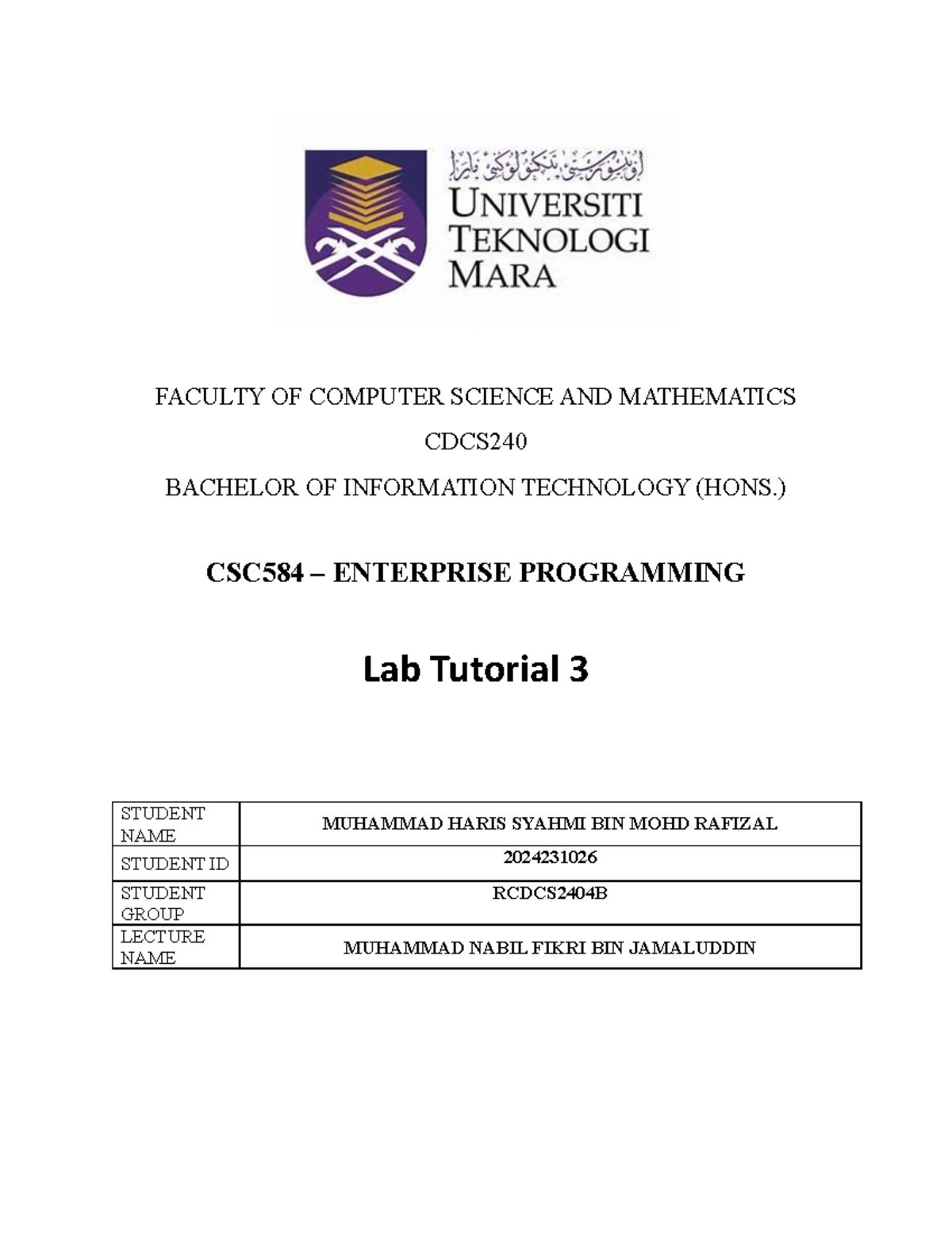 CDCS240 Lab Tutorial 3: Java Student Class Implementation - Studocu