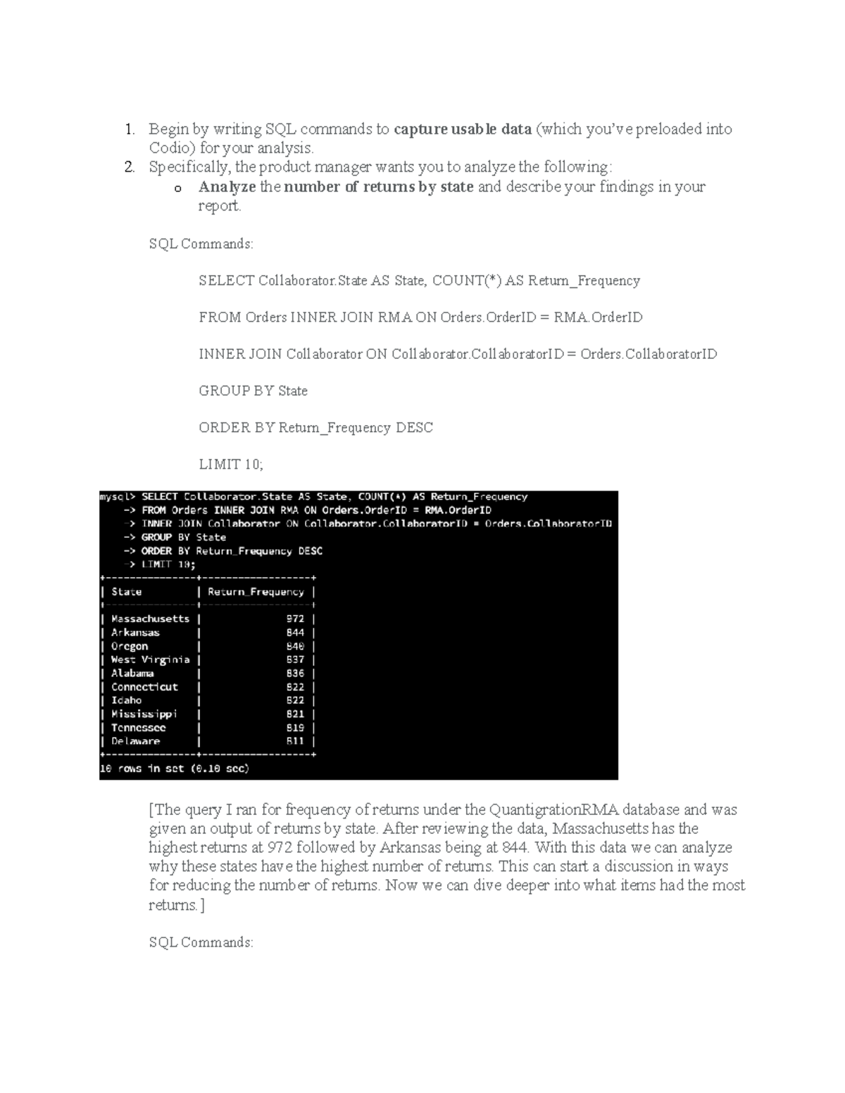 7-1 Project Two- Analyzing Databases - Begin by writing SQL commands to ...