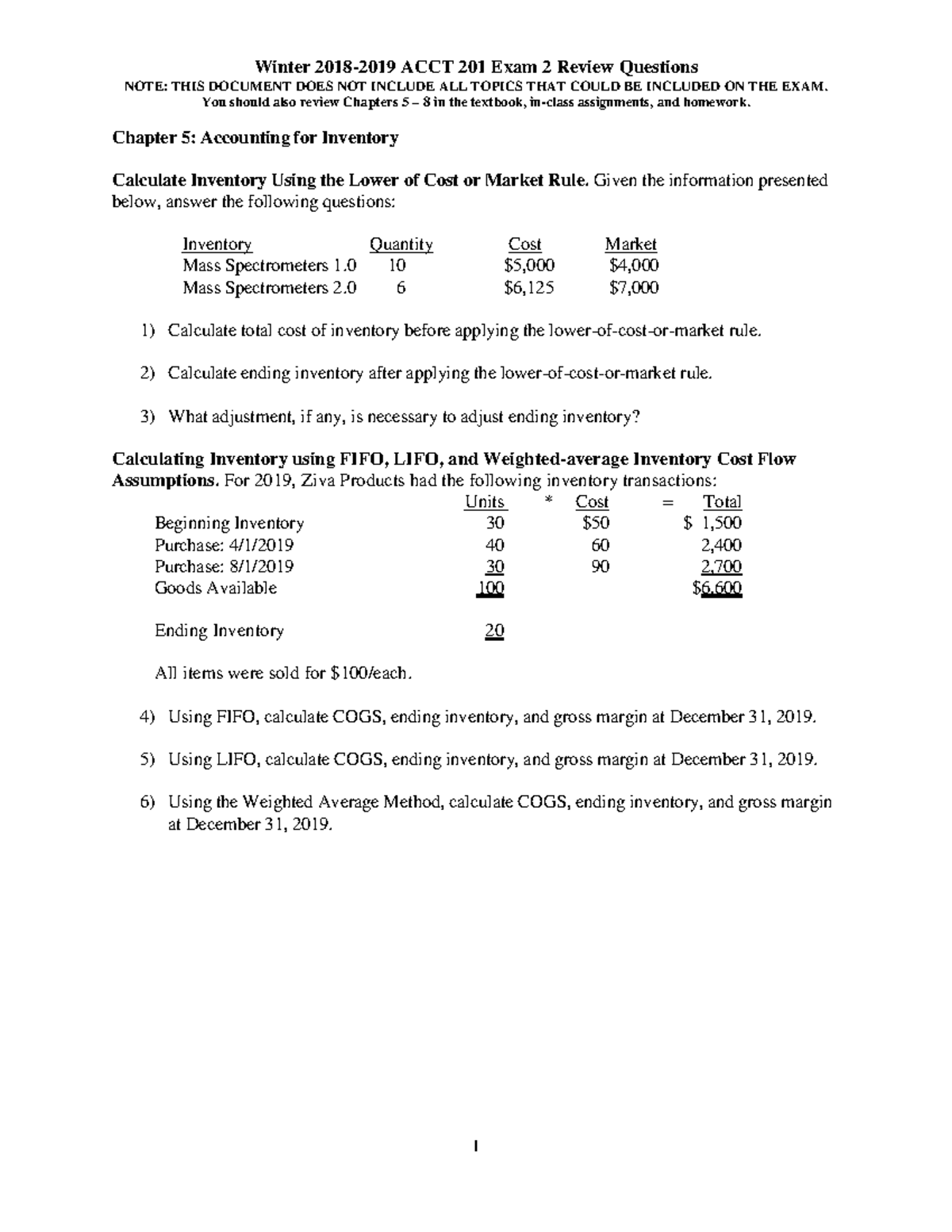 Exam 2 Review Sheet - Material needed to know for exam 2. Dr. Mary ...