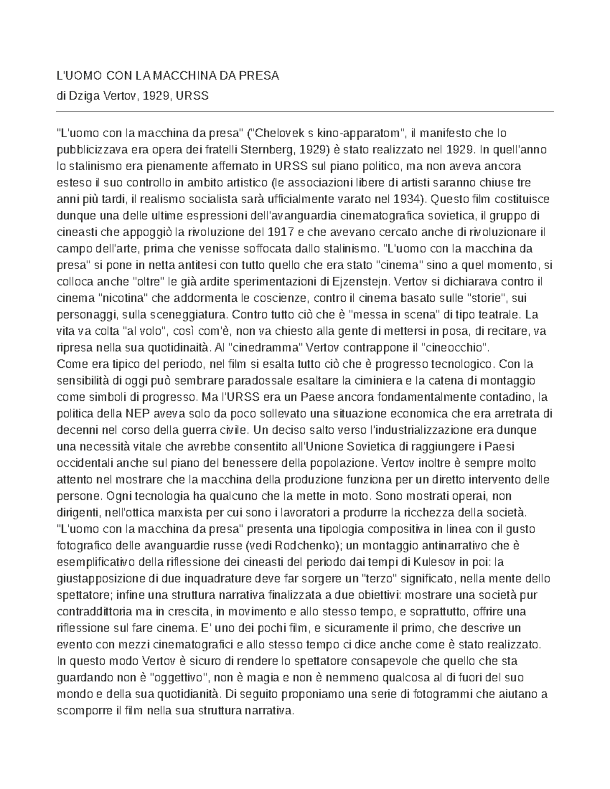 analisi film l'uomo con la cinepresa - L'UOMO CON LA MACCHINA DA PRESA ...