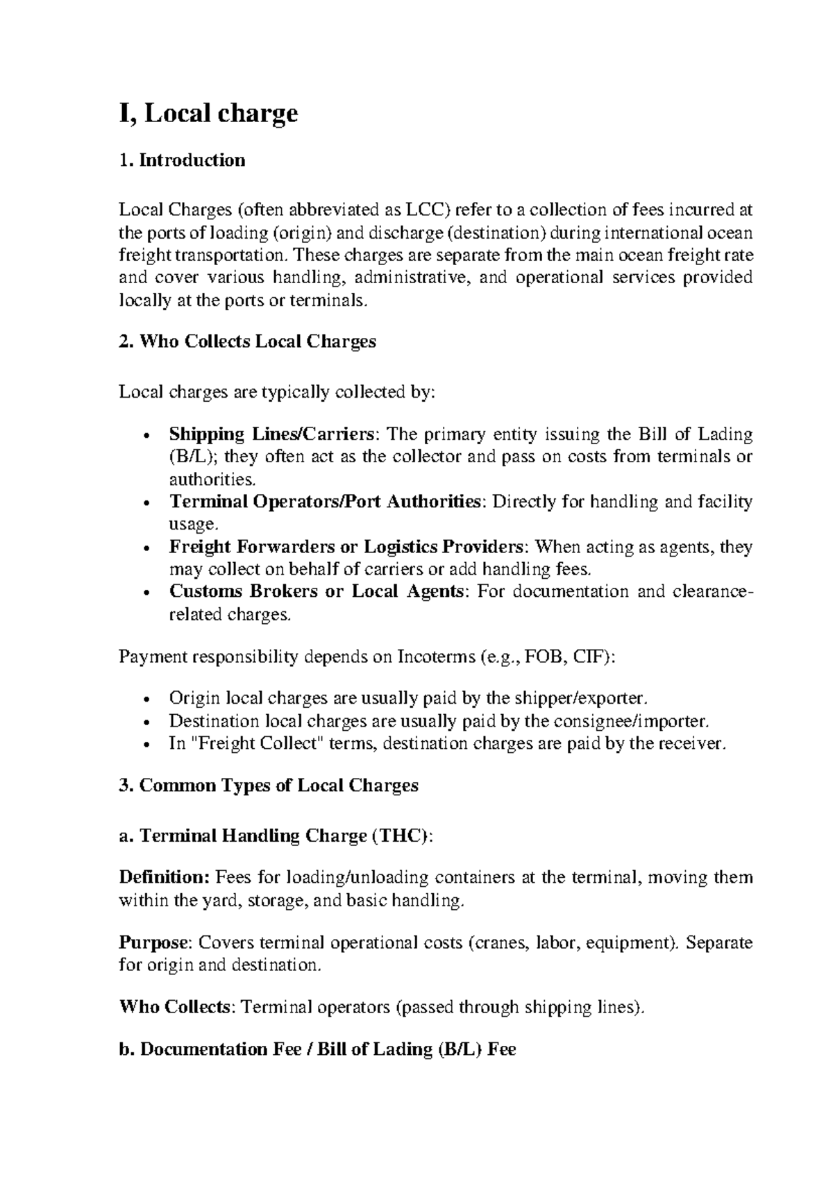 Local Charges and Surcharges Overview (Week 5) - Studocu