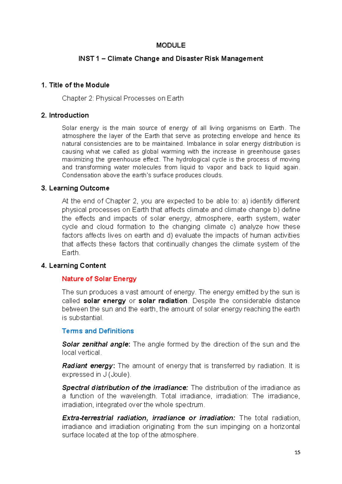INST 1 - Climate Change Module: Chapter 2 on Earth's Physical Processes ...