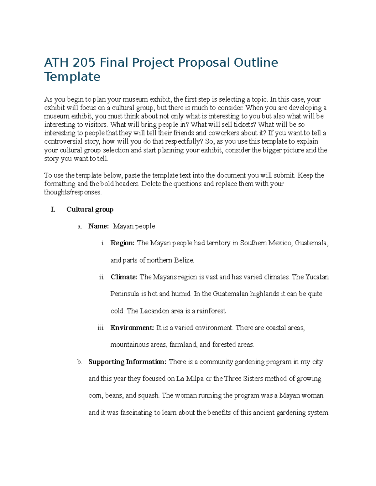 ATH 205 Final Project Proposal: Museum Exhibit on Mayan Culture - Studocu