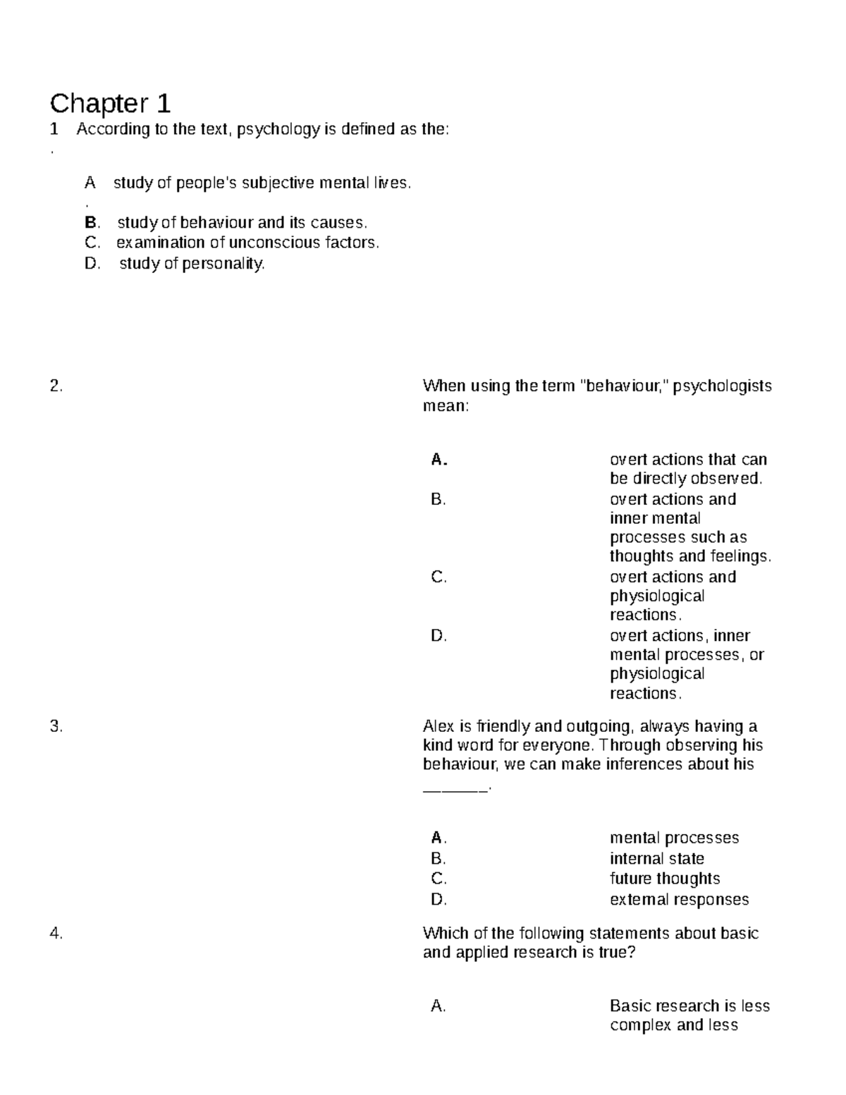 Psychology 101: Sample Practice Exam Questions and Answers - Studocu